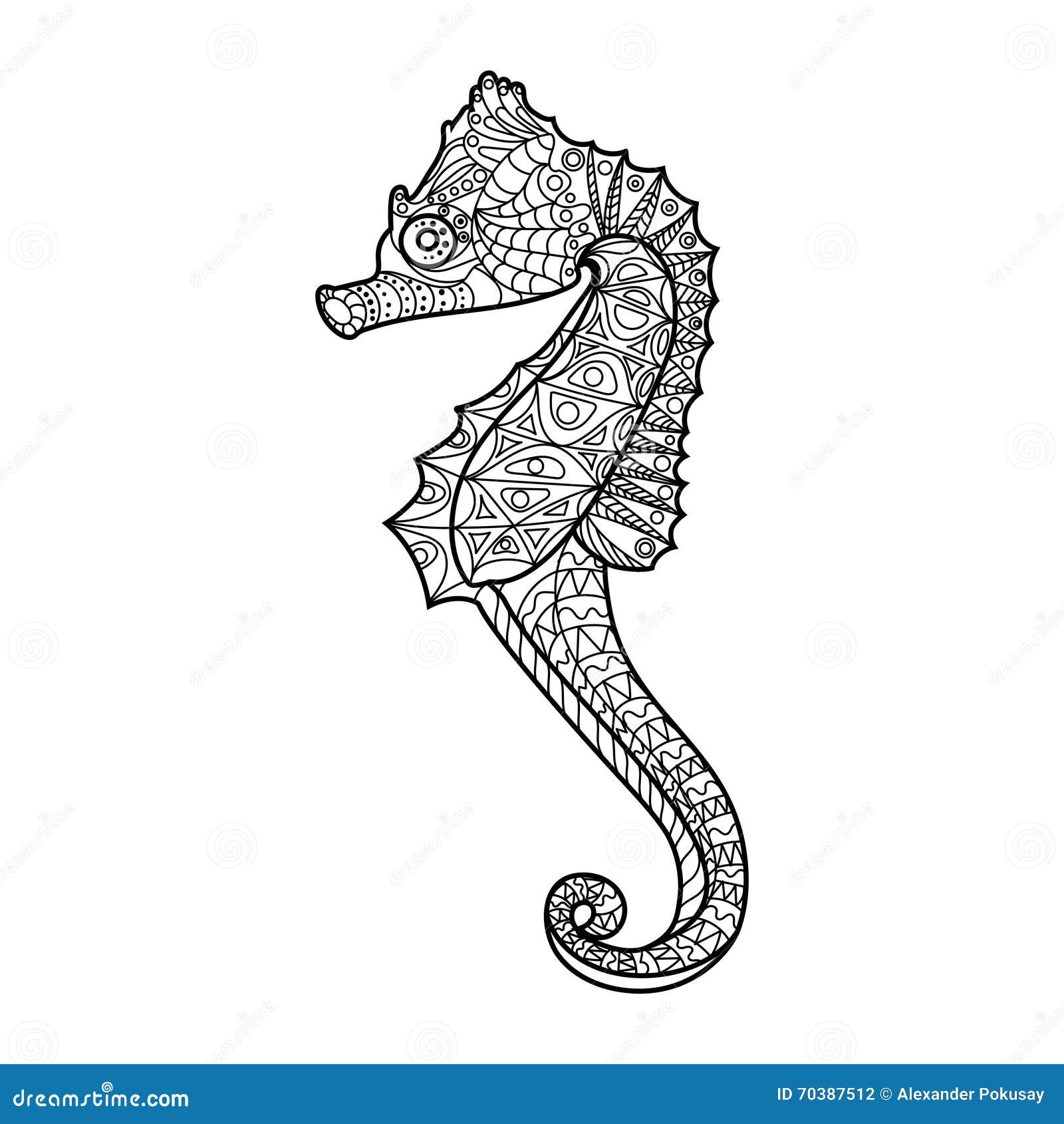 Livre de coloriage d hippocampe pour le vecteur d adultes graphie stock