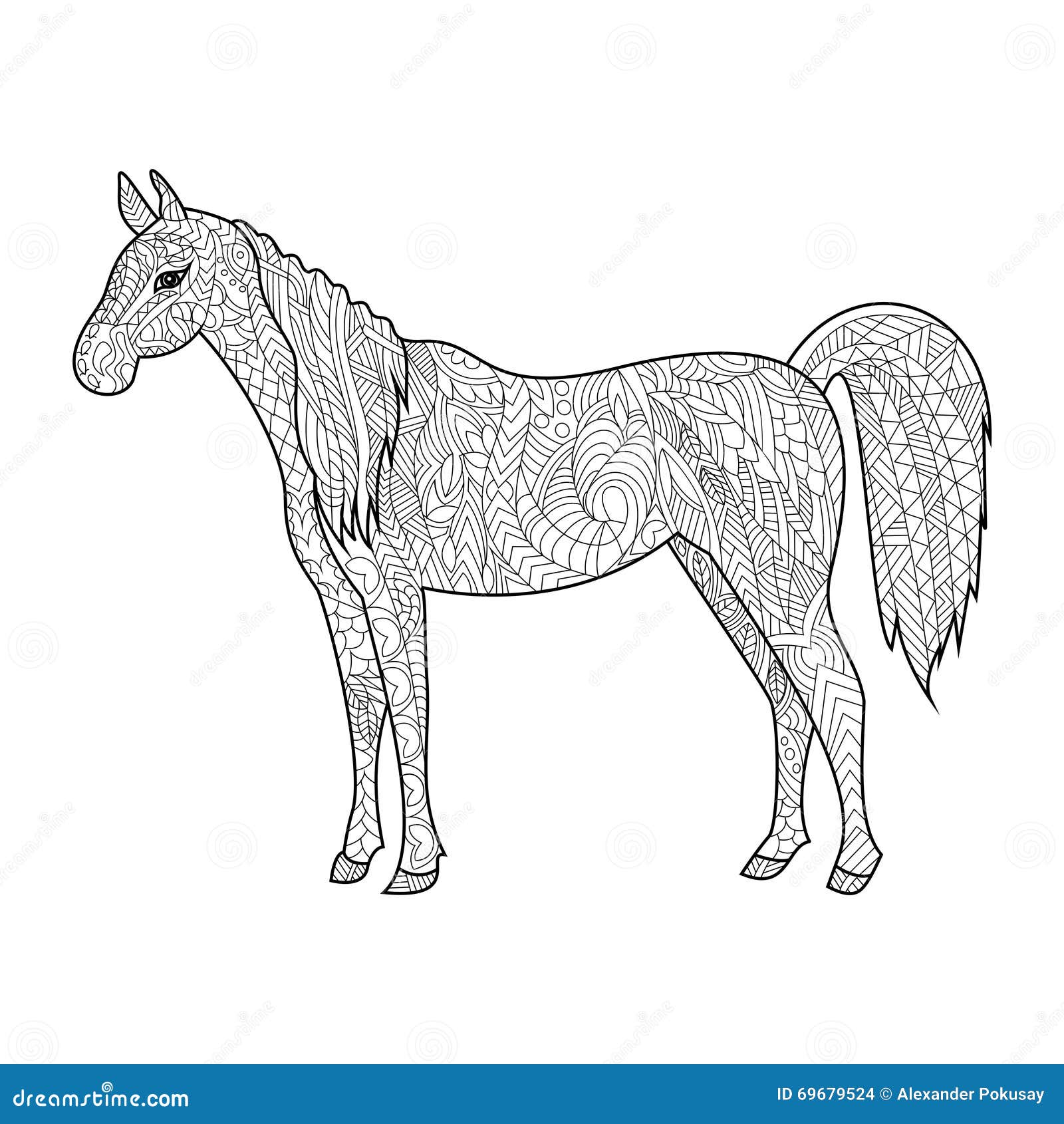 Livre de coloriage de cheval pour le vecteur d adultes