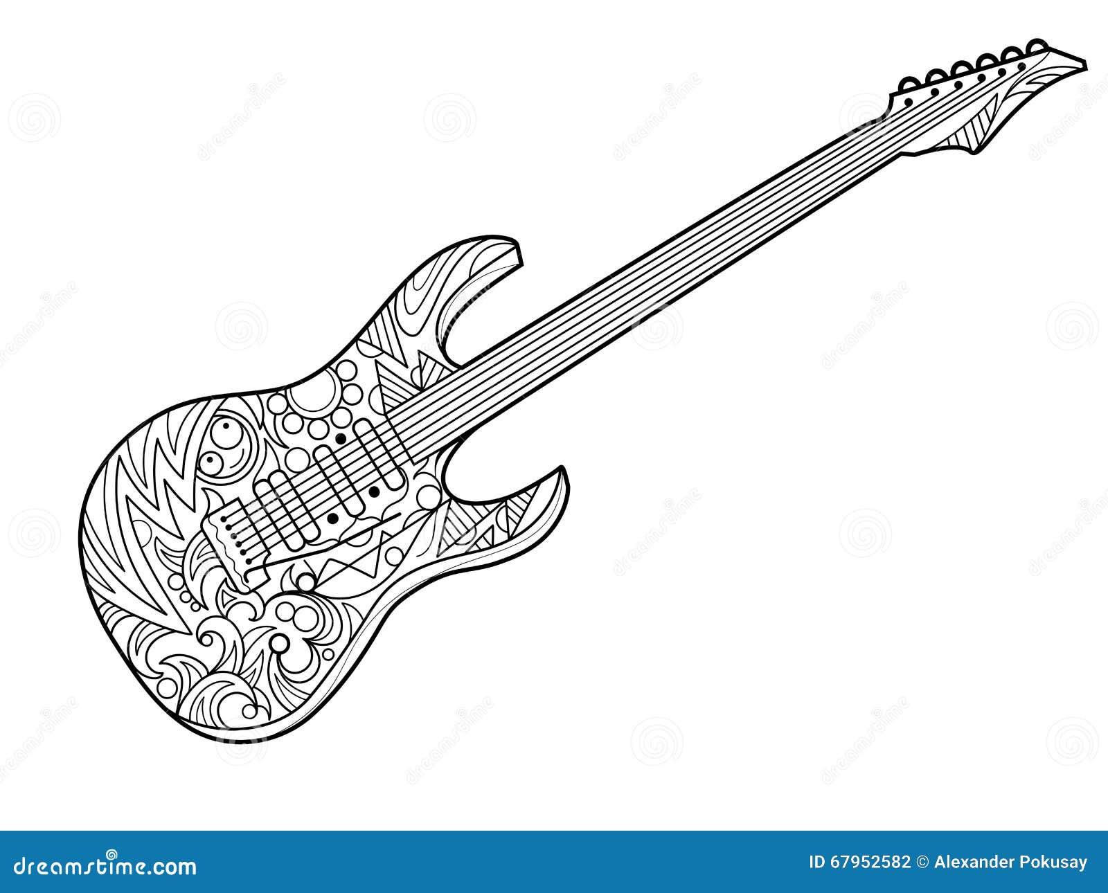 Livre de coloriage de guitare électrique pour le vecteur d adultes graphie stock