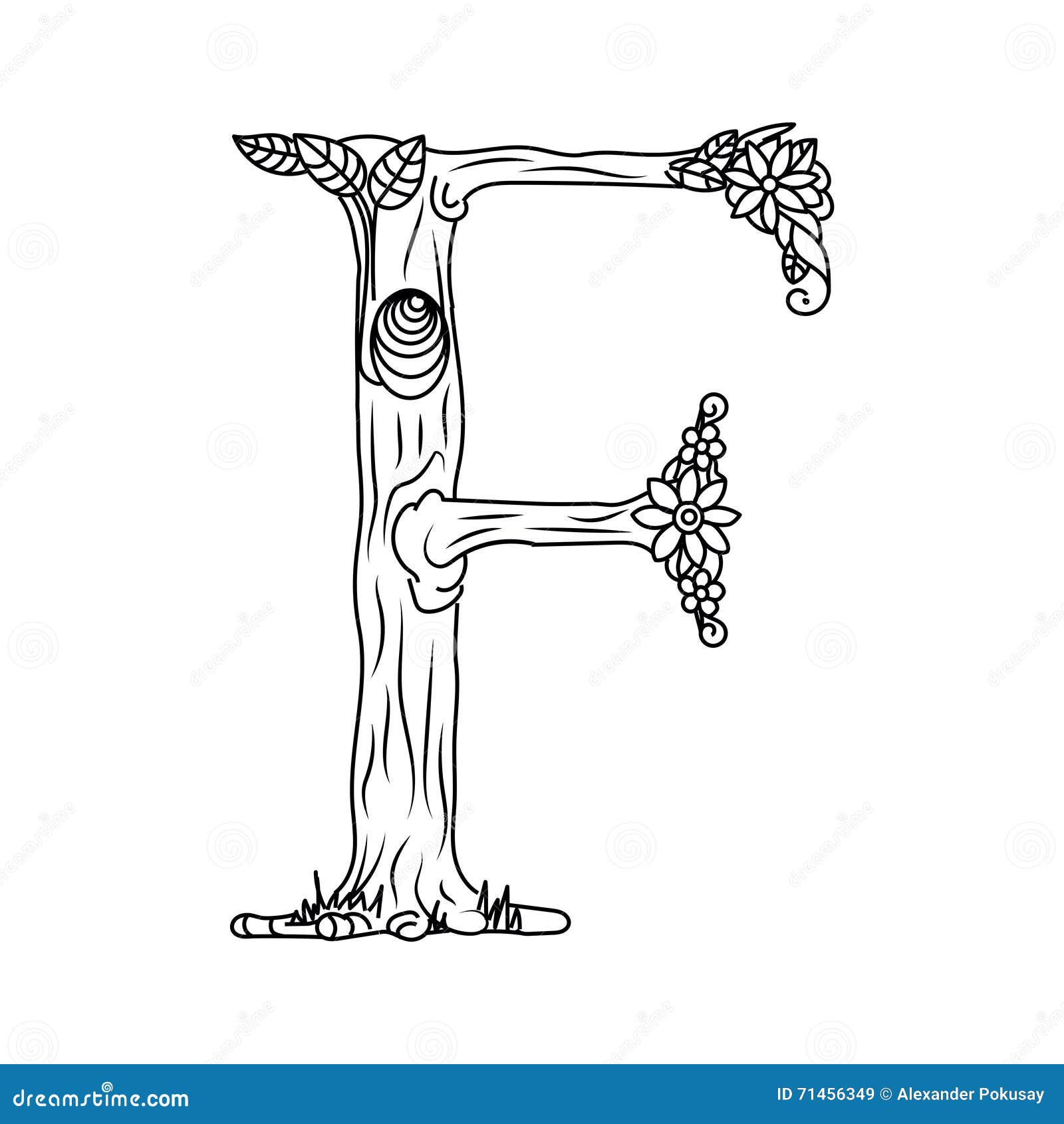 Livre De Coloriage De La Lettre F Pour Le Vecteur D adultes alphabet d floral illustration l lettre