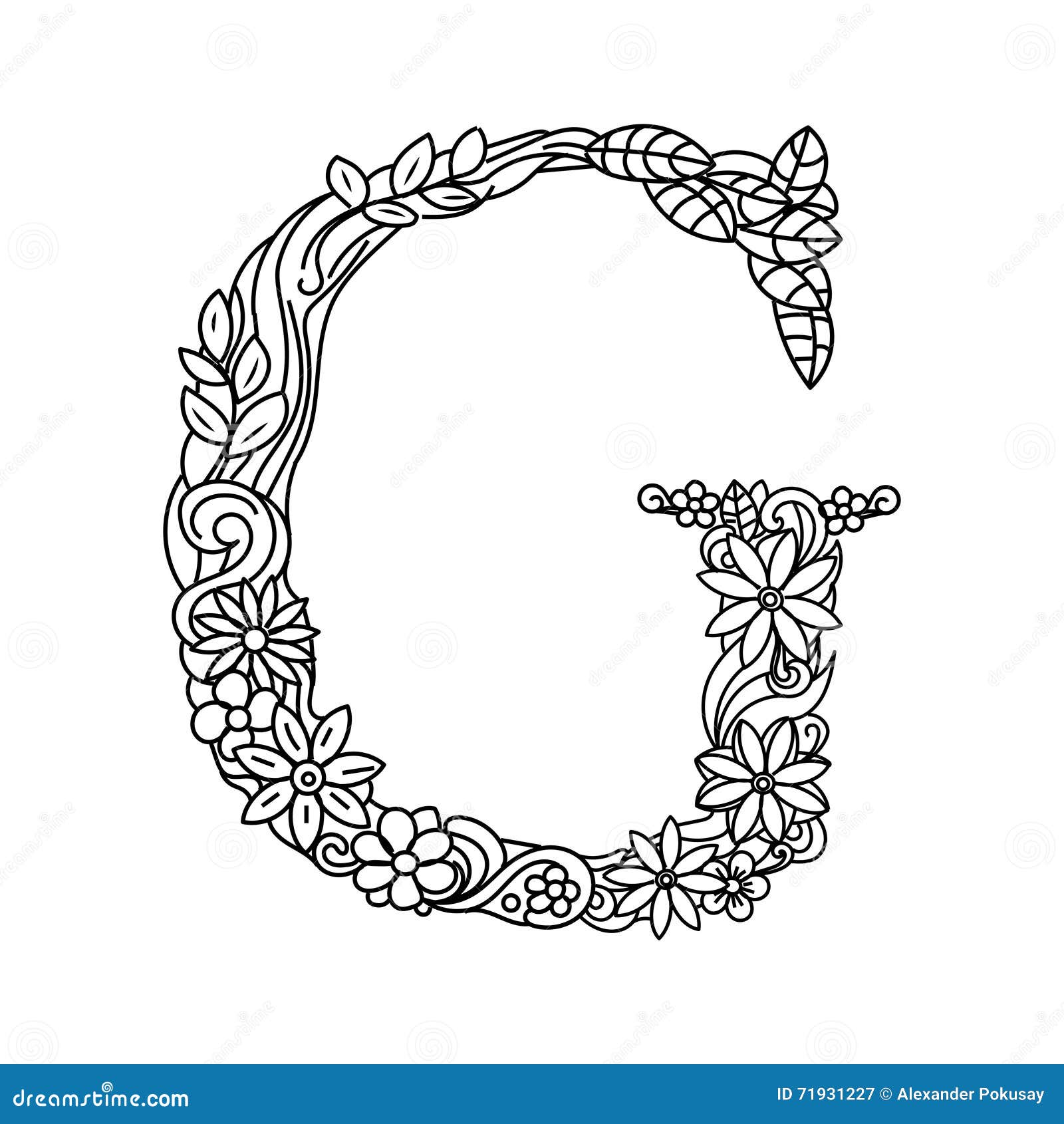 illustration stock livre de coloriage de la lettre g pour le vecteur d adultes image