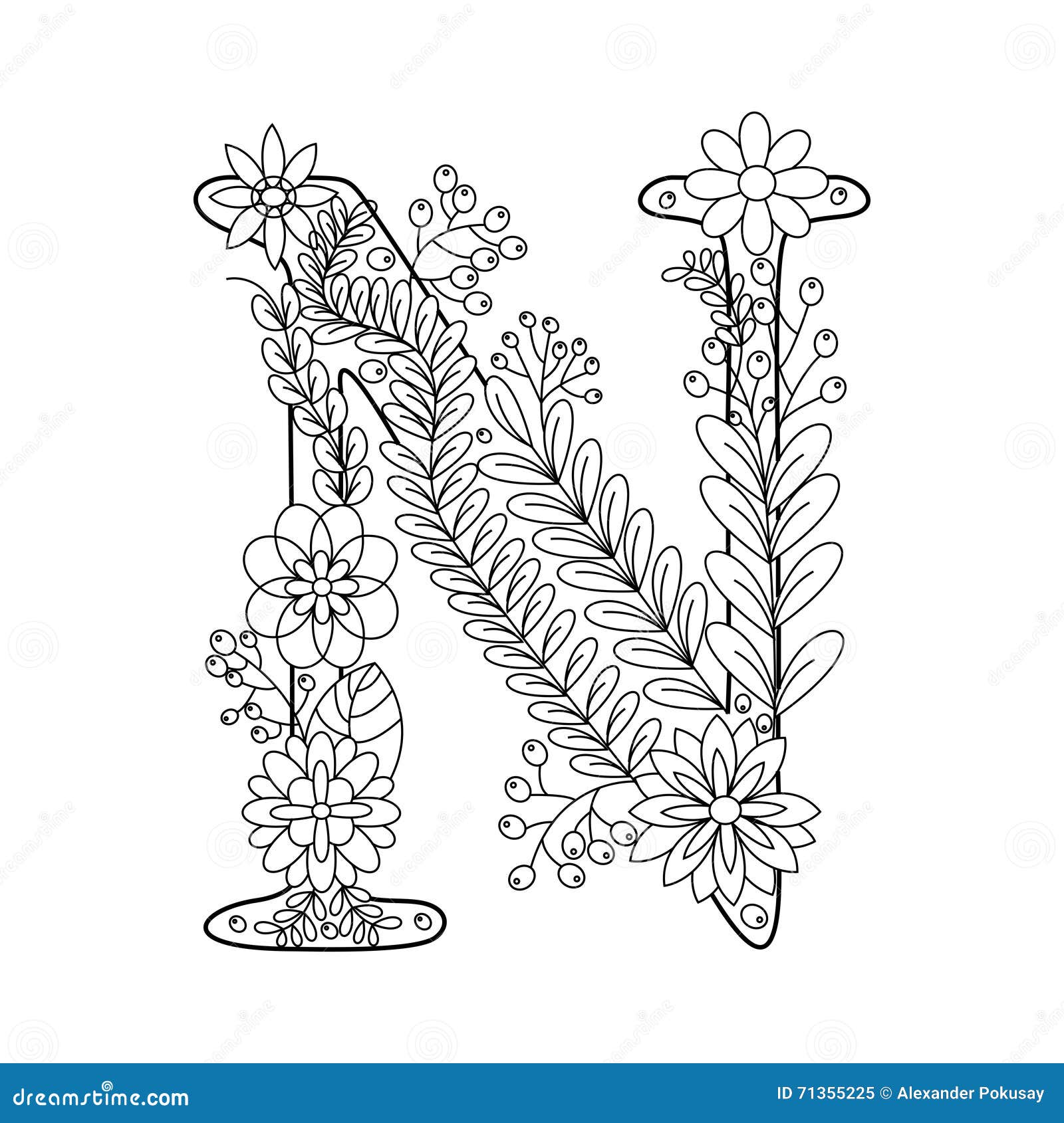 illustration stock livre de coloriage de la lettre n pour le vecteur d adultes image