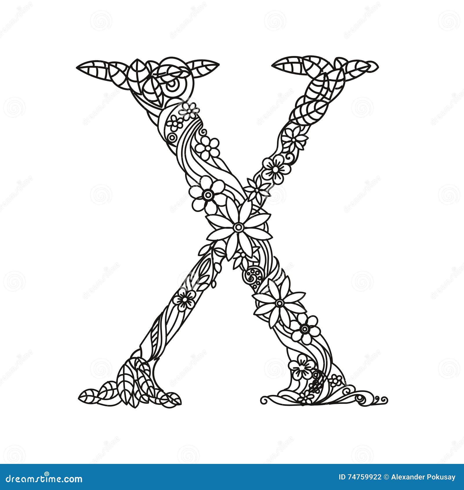 Livre De Coloriage De La Lettre X Pour Le Vecteur D'adultes