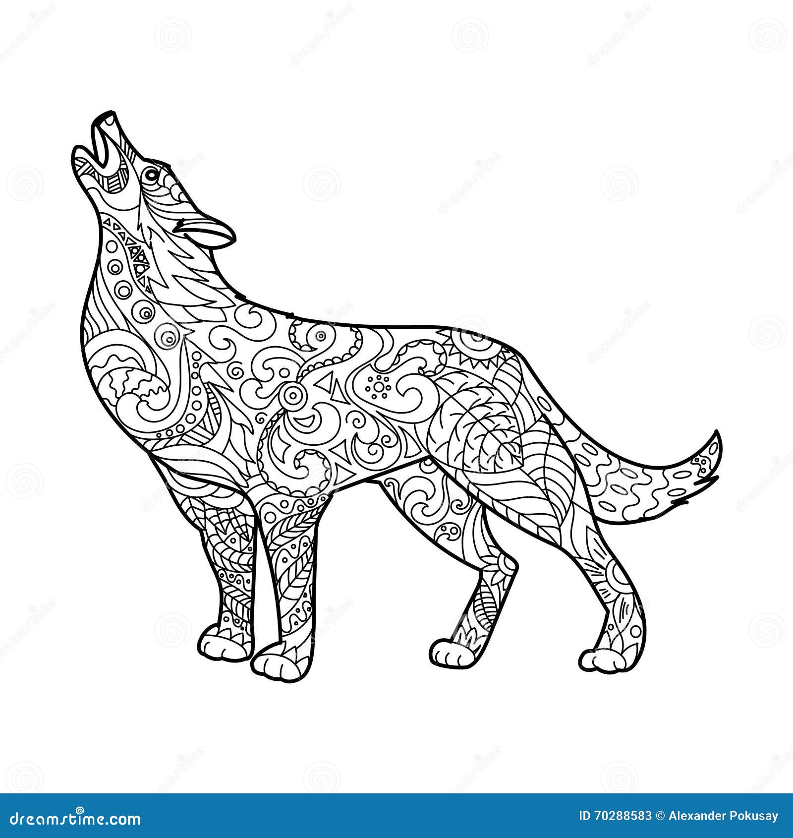 Livre de coloriage de loup pour le vecteur d adultes s stock