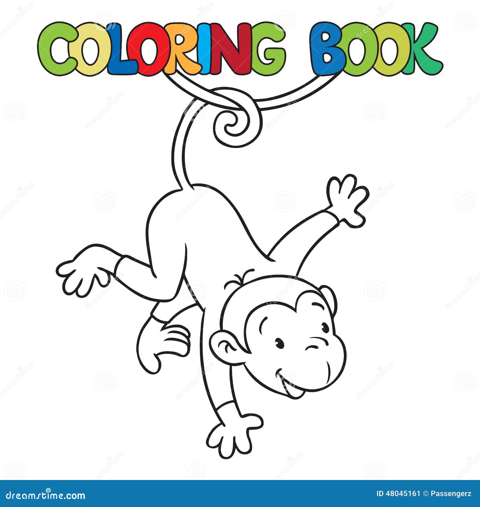 Livre de coloriage de petit singe dr´le sur lian Image stock