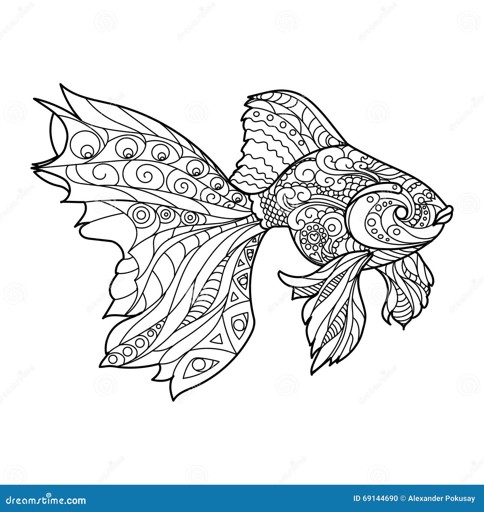 Livre de coloriage de poissons d or pour le vecteur d adultes stock