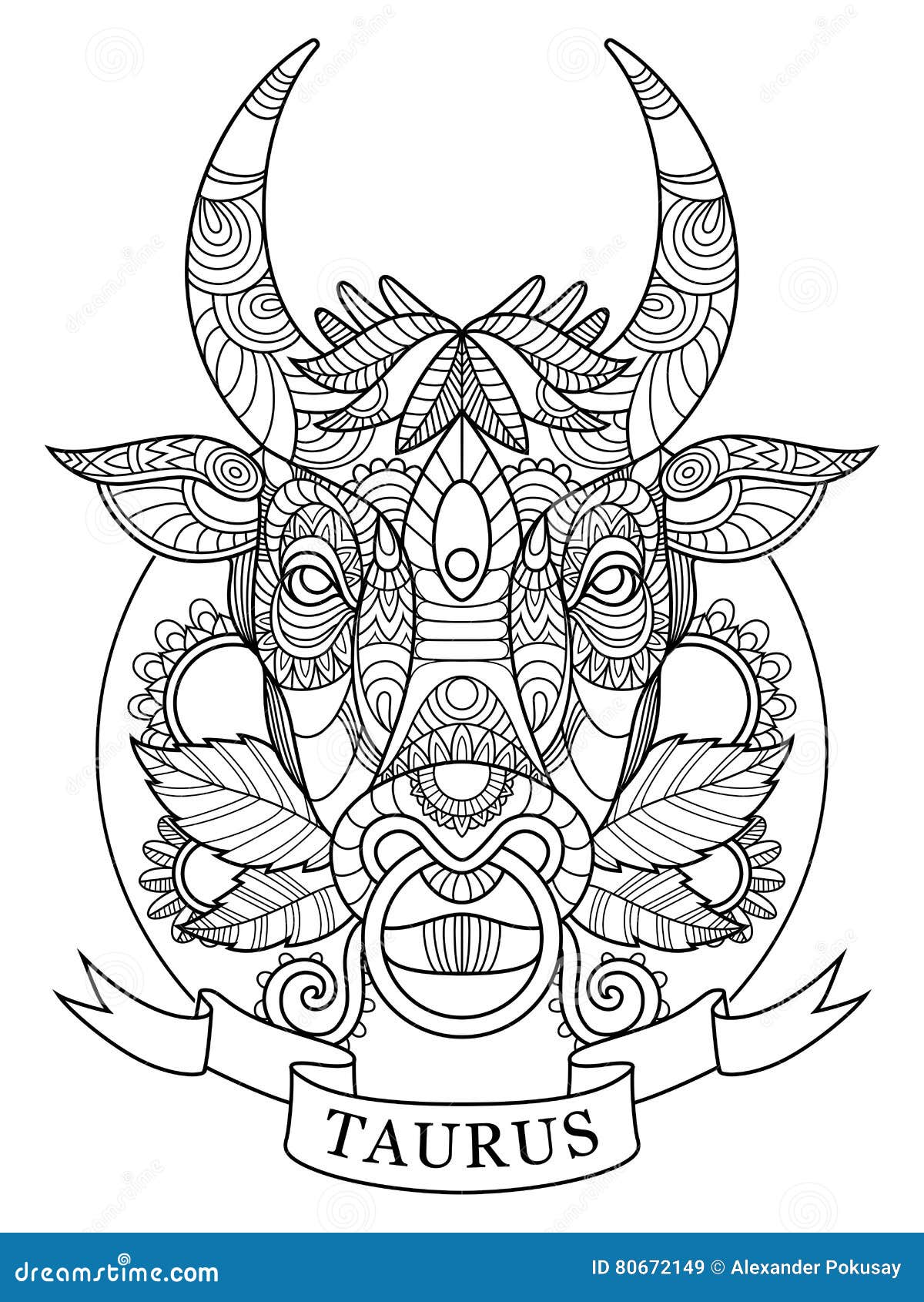 Livre De Coloriage De Signe De Zodiaque De Taureau Pour Le Vecteur D adultes Illustration de Vecteur Image