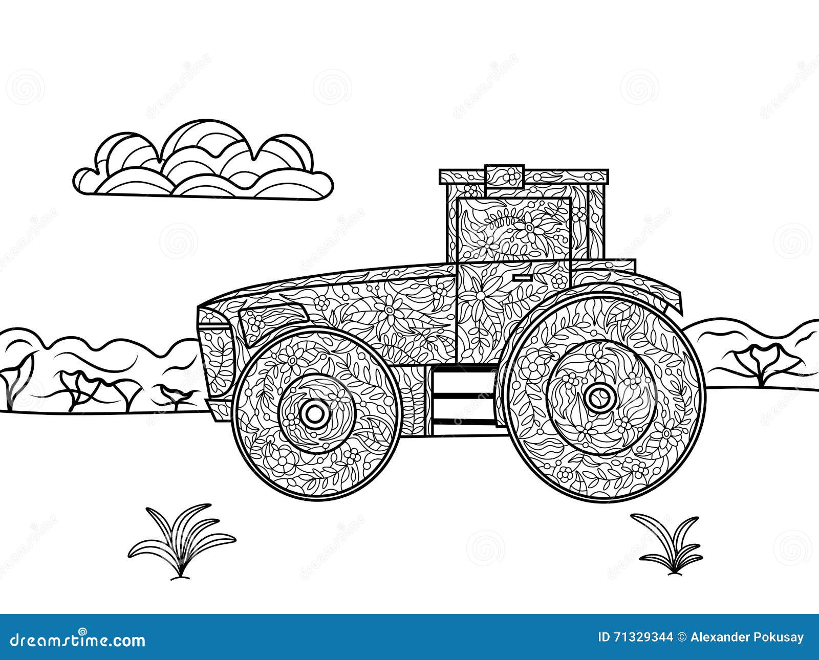 Livre De Coloriage De Tracteur Pour Le Vecteur Dadultes