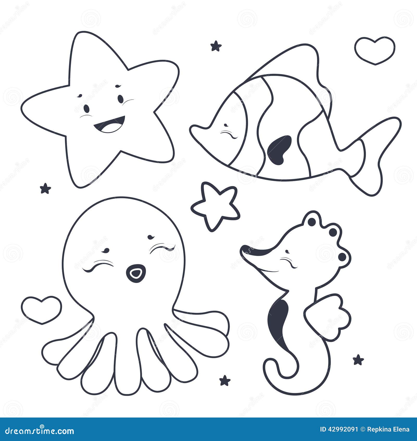 Livre de coloriage mignon de caract¨res de mer