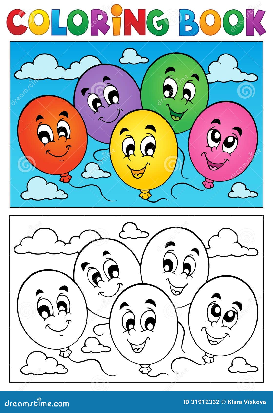 Livre De Coloriage Monte En Ballon Le Thème 1 Photographie stock
