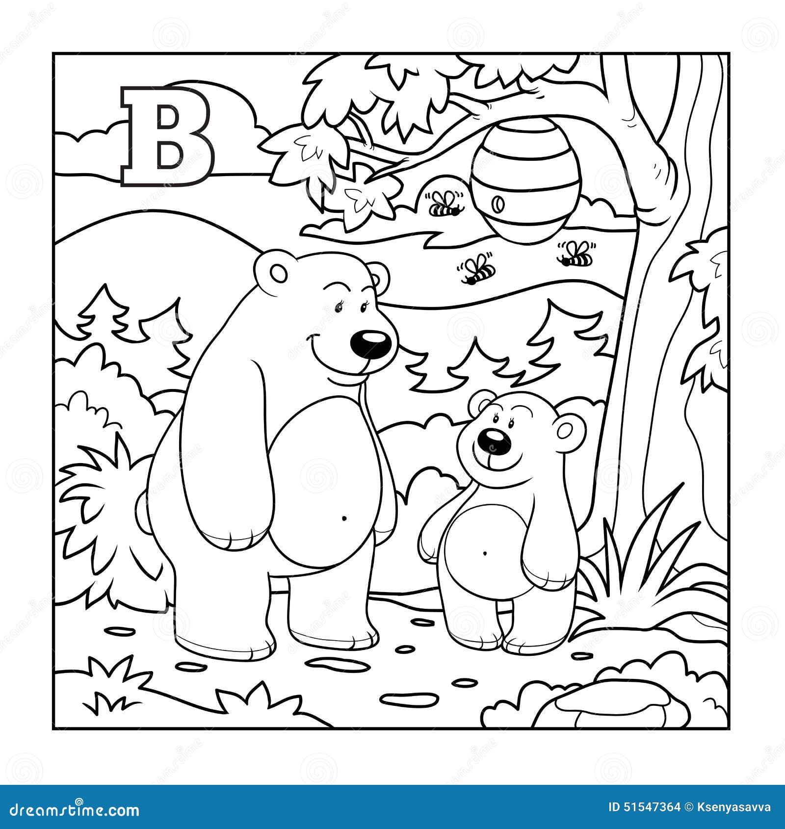 Livre De Coloriage ours Dans La Forªt Lettre Sans Couleur B Illustration de