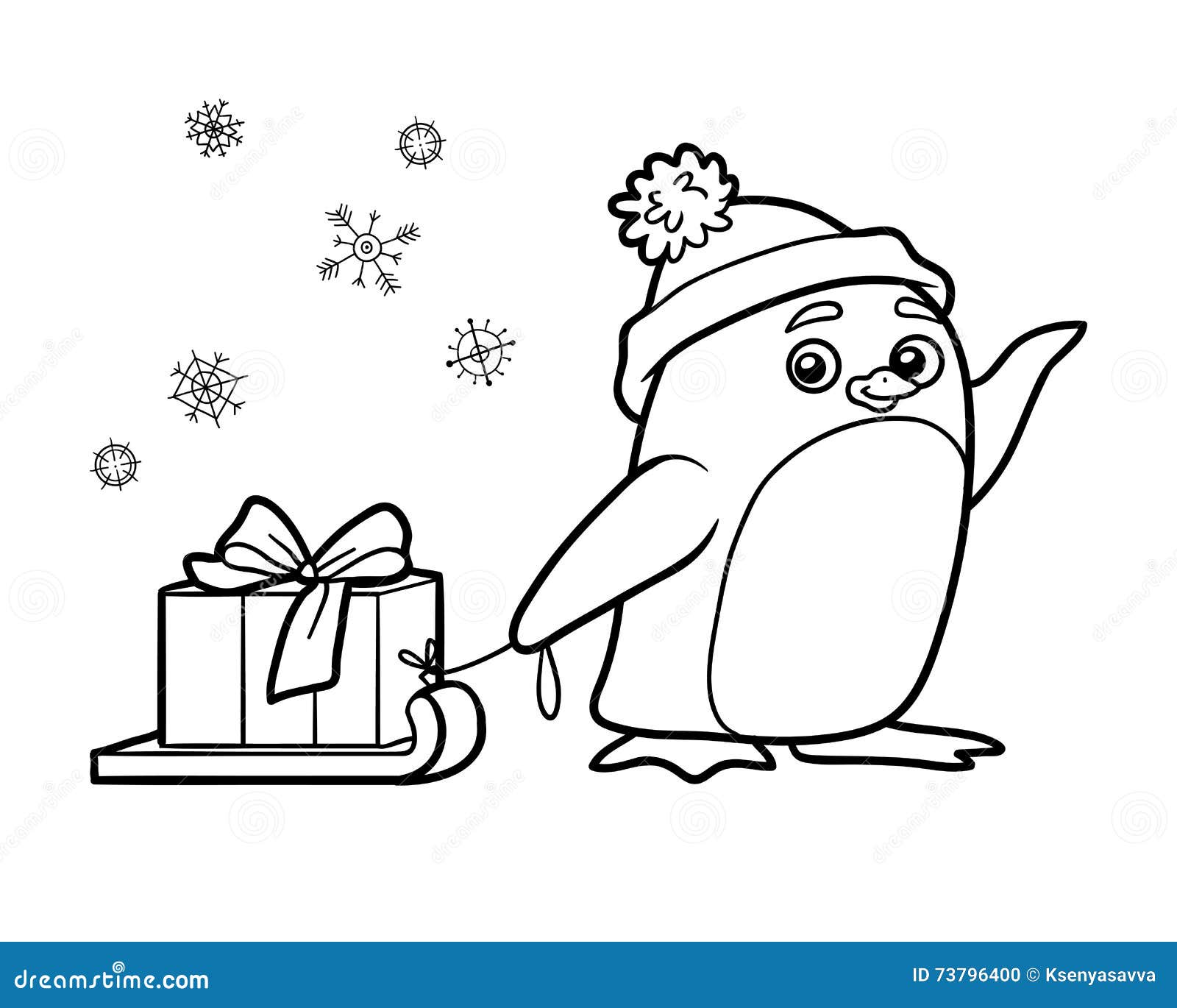 illustration stock livre de coloriage pingouin avec le cadeau de noël image