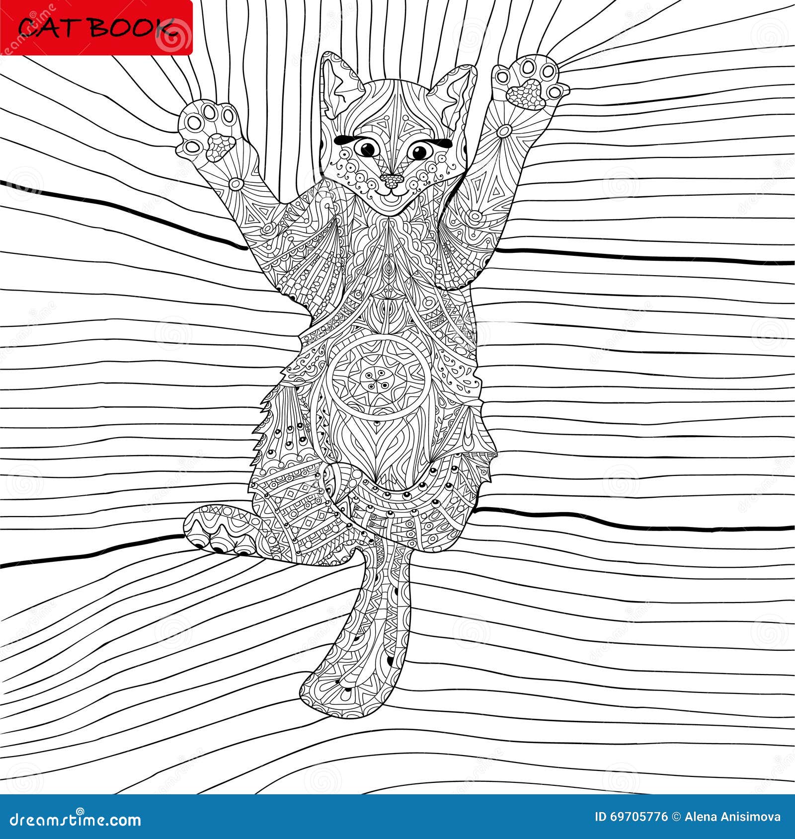 Livre de coloriage pour des adultes livre de chat de zentangle stylo d encre fond noir et blanc mod¨le plexe gribouillan