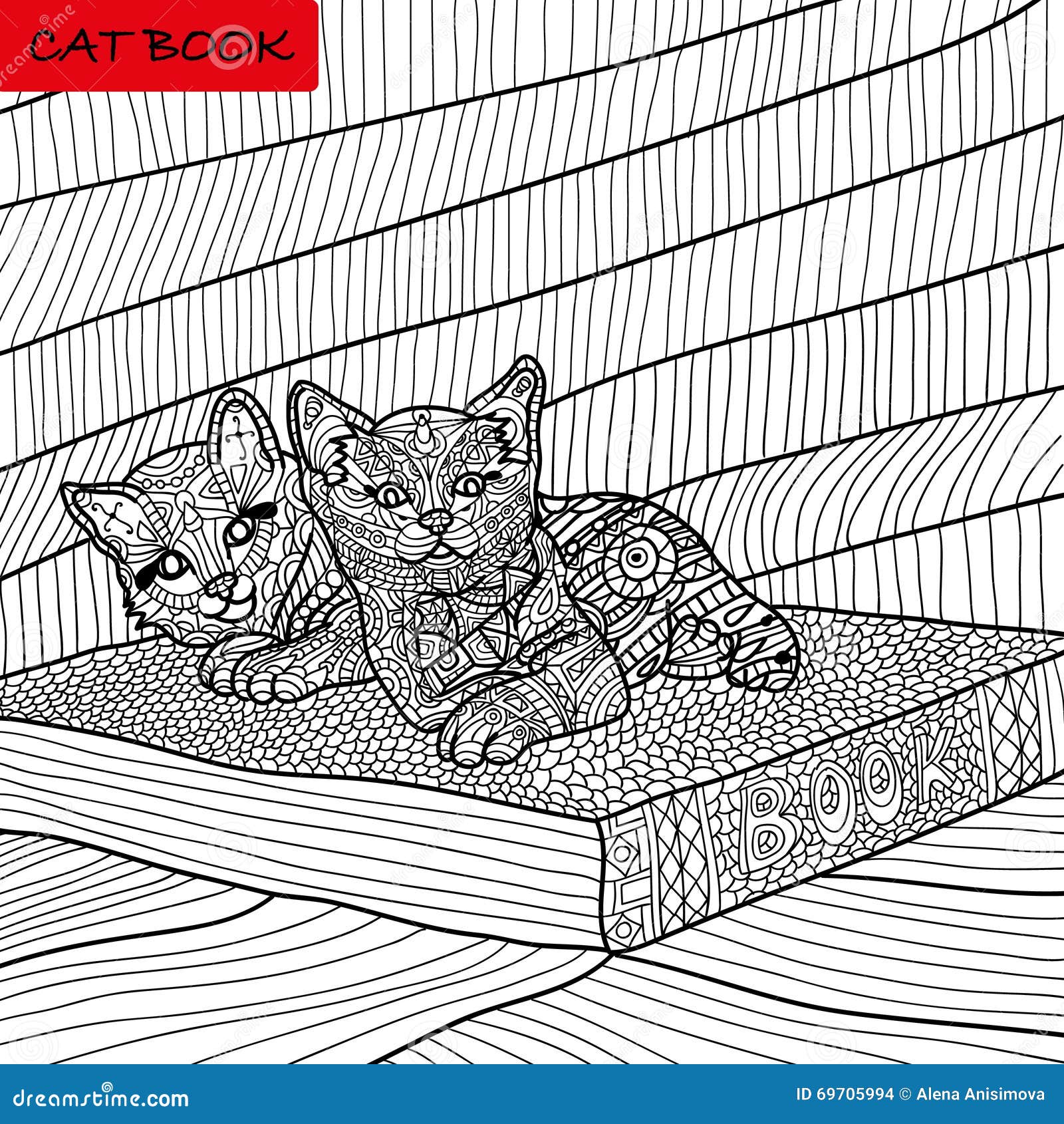Livre de coloriage pour des adultes livre de chat de zentangle stylo d encre fond noir et blanc mod¨le plexe gribouillan