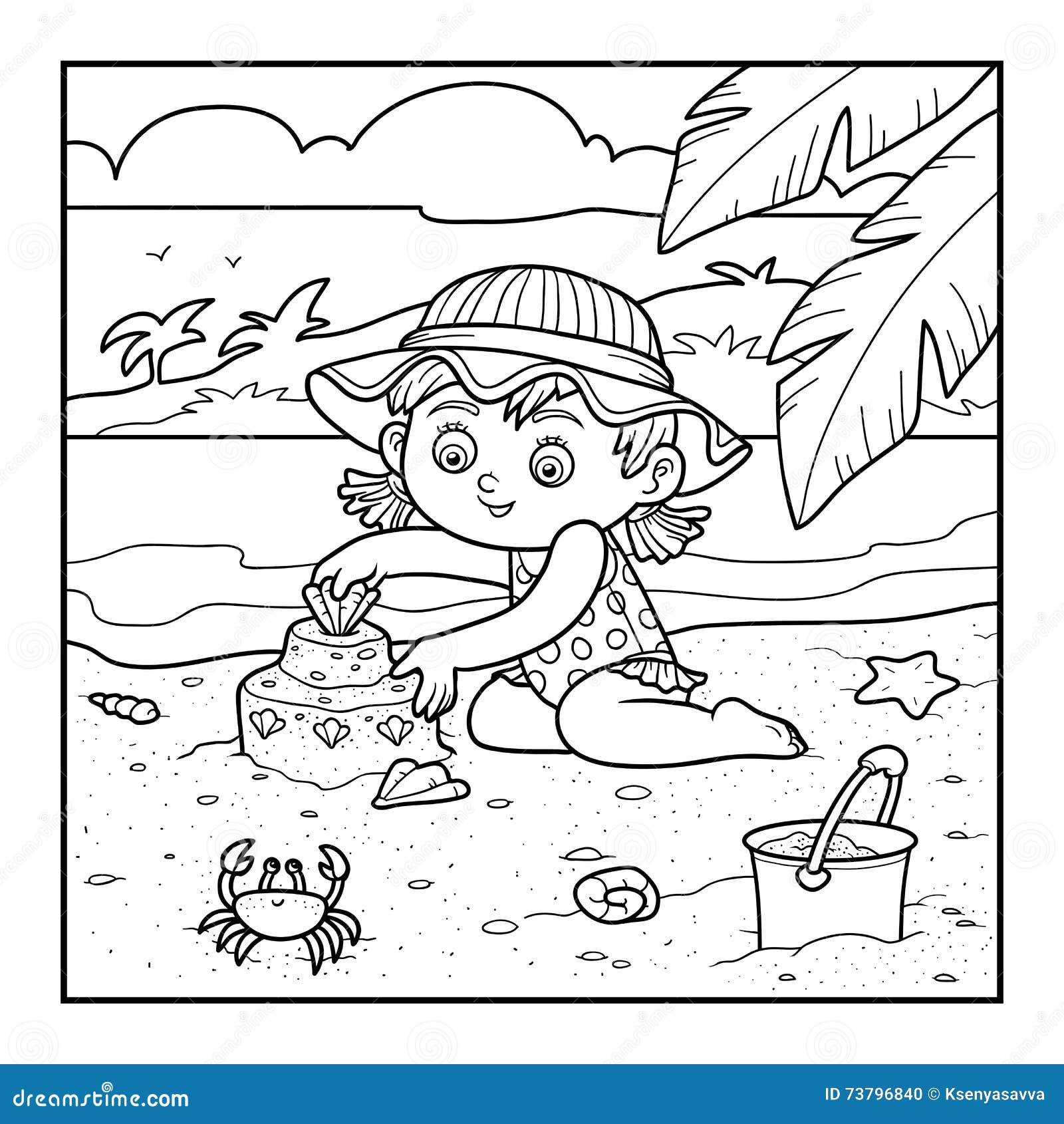 Livre de coloriage pour des enfants fille construit un ch¢teau de sable