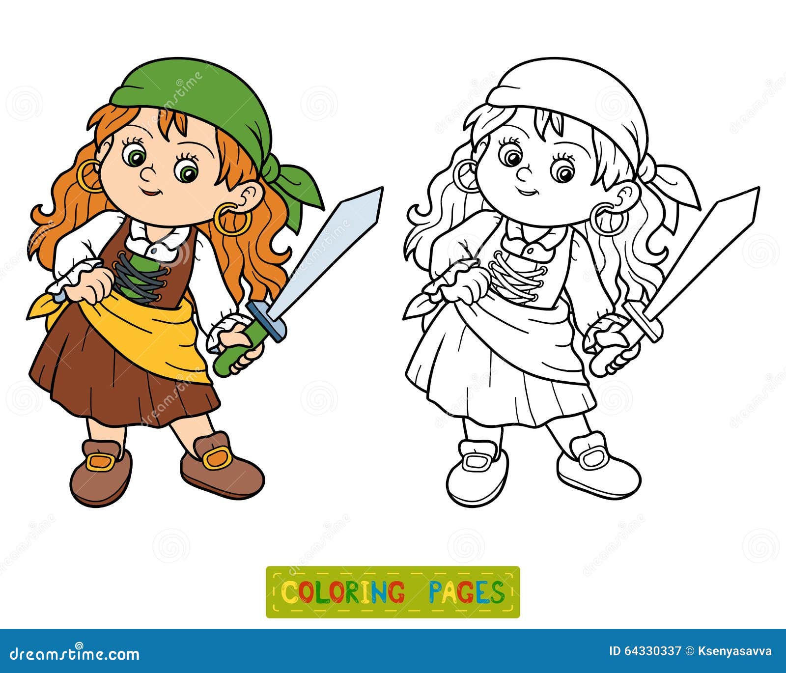 Livre de coloriage pour des enfants fille de pirate
