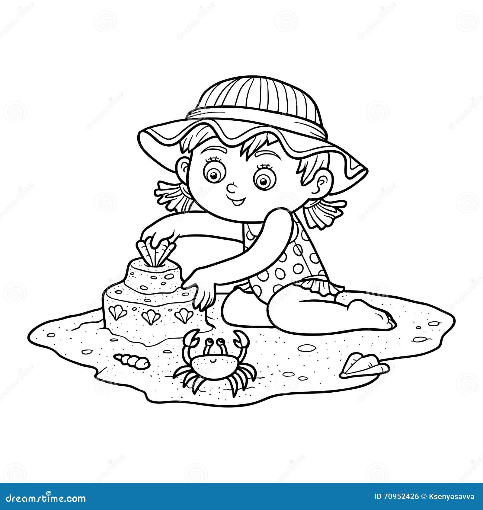 illustration stock livre de coloriage pour des enfants petite fille sur la plage image