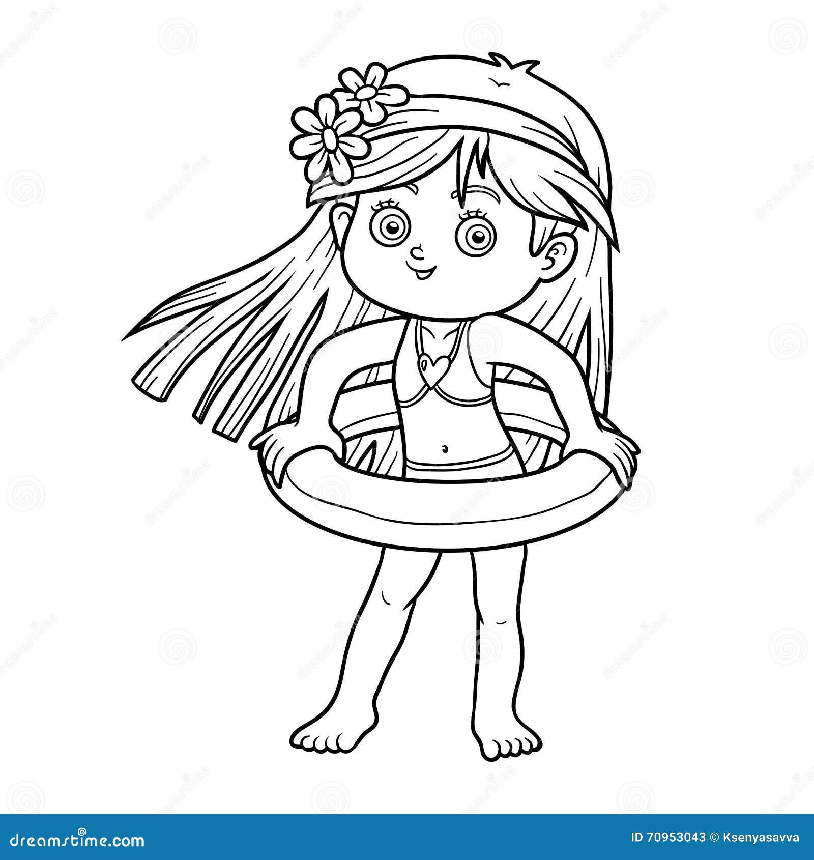 Livre de coloriage pour des enfants Petite fille sur la plage s stock