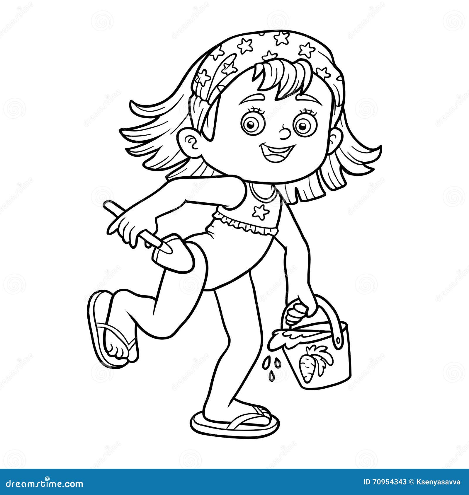 Livre de coloriage pour des enfants Petite fille sur la plage