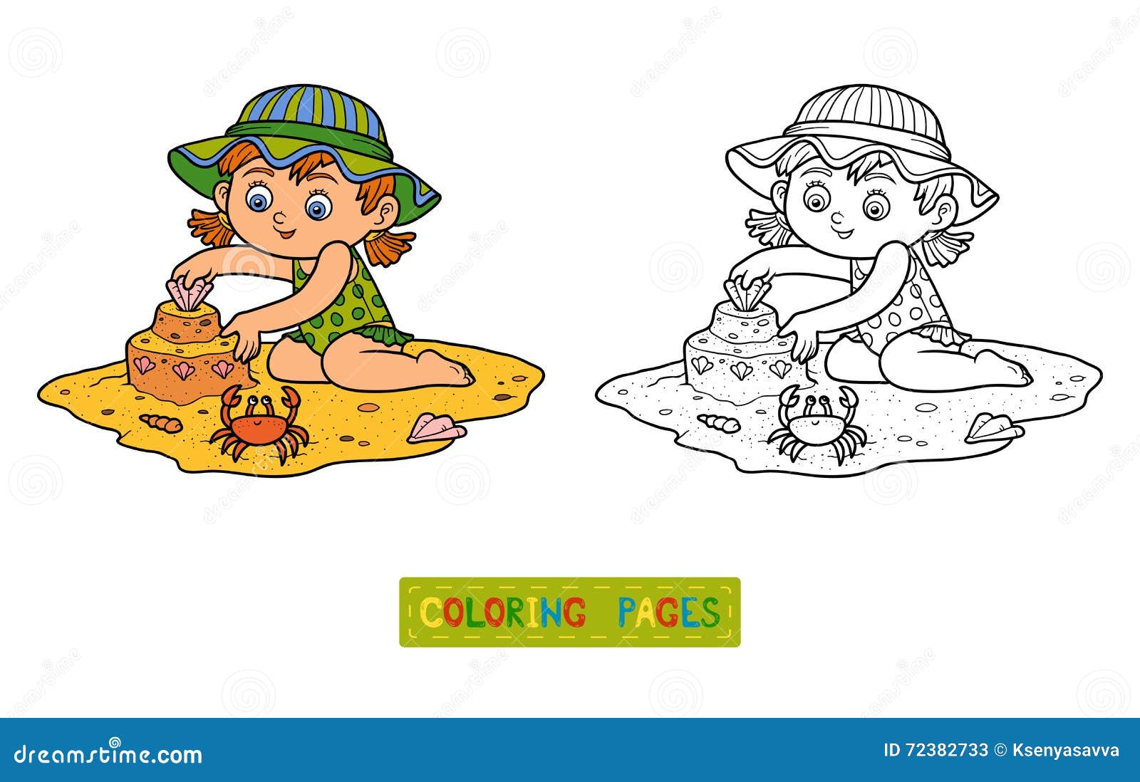Livre de coloriage pour des enfants Petite fille sur la plage s stock