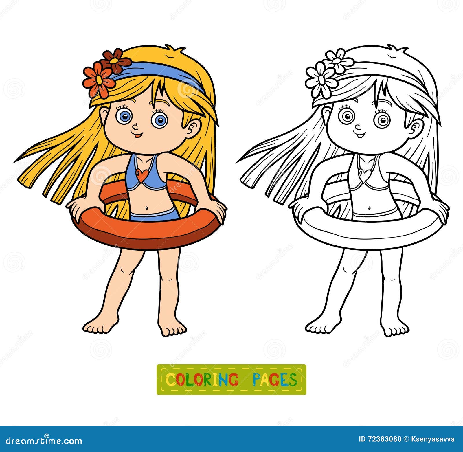 Livre de coloriage pour des enfants Petite fille sur la plage stock