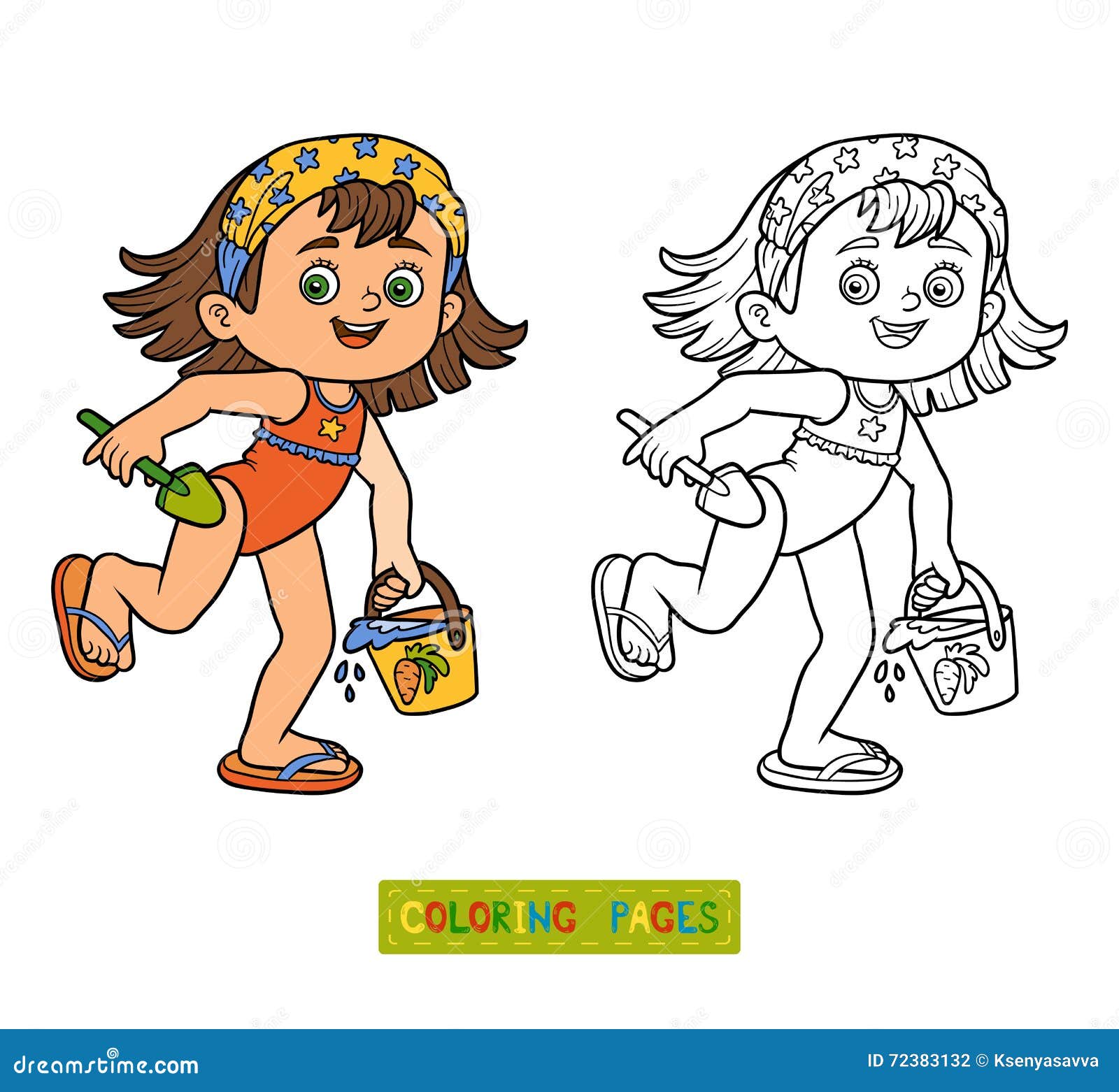 Livre de coloriage pour des enfants Petite fille sur la plage