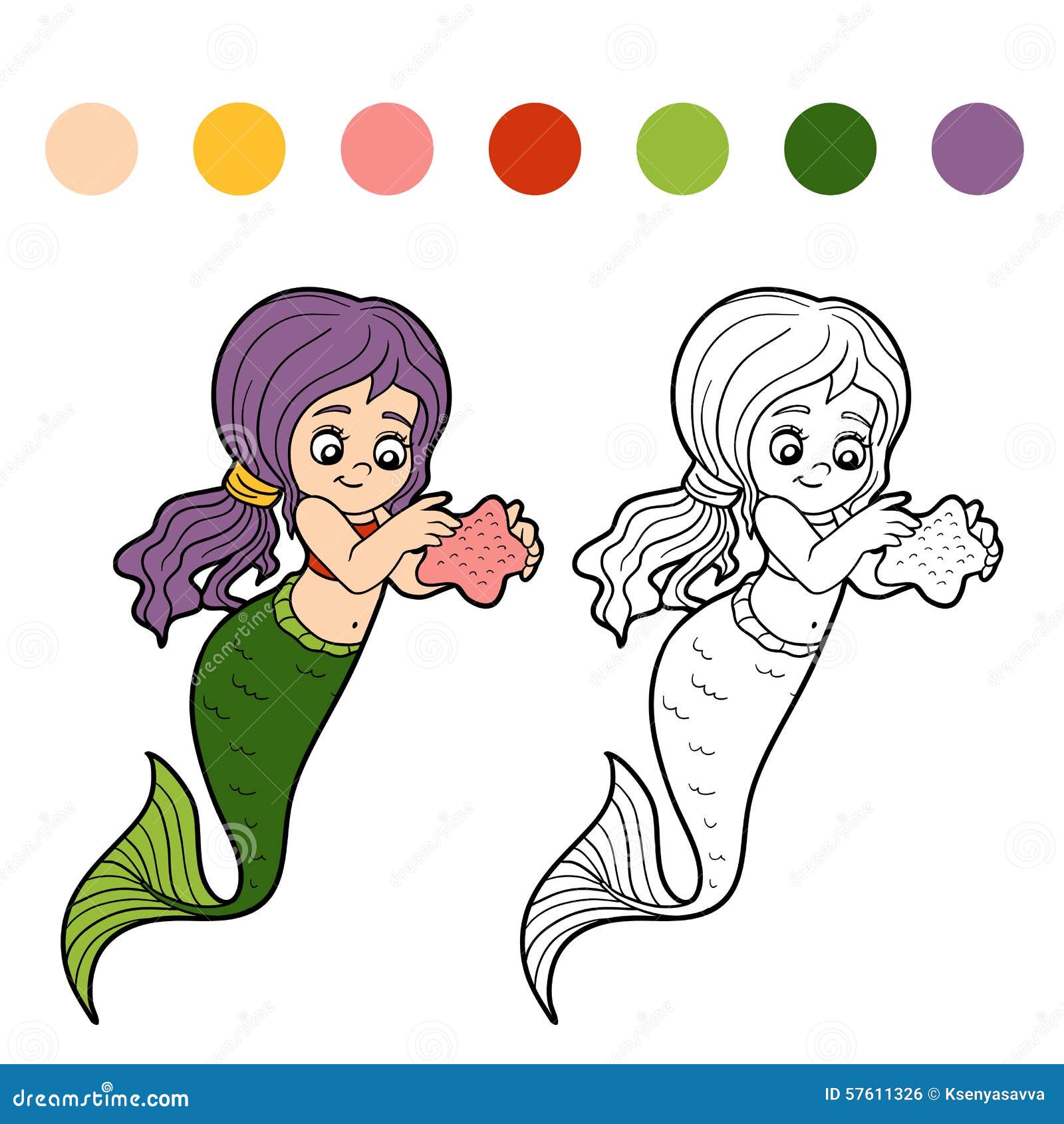 Livre de coloriage pour des enfants sir¨ne de petite fille