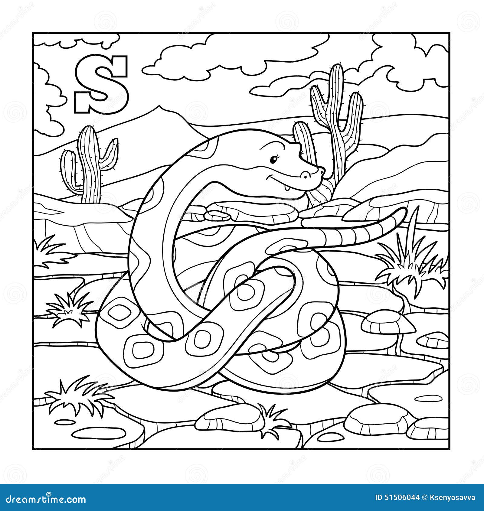 Livre de coloriage serpent illustration sans couleur lettre S