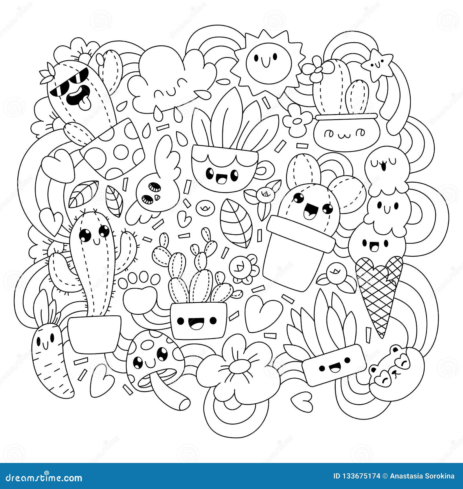 Cactos kawaii para colorir - Imprimir Desenhos