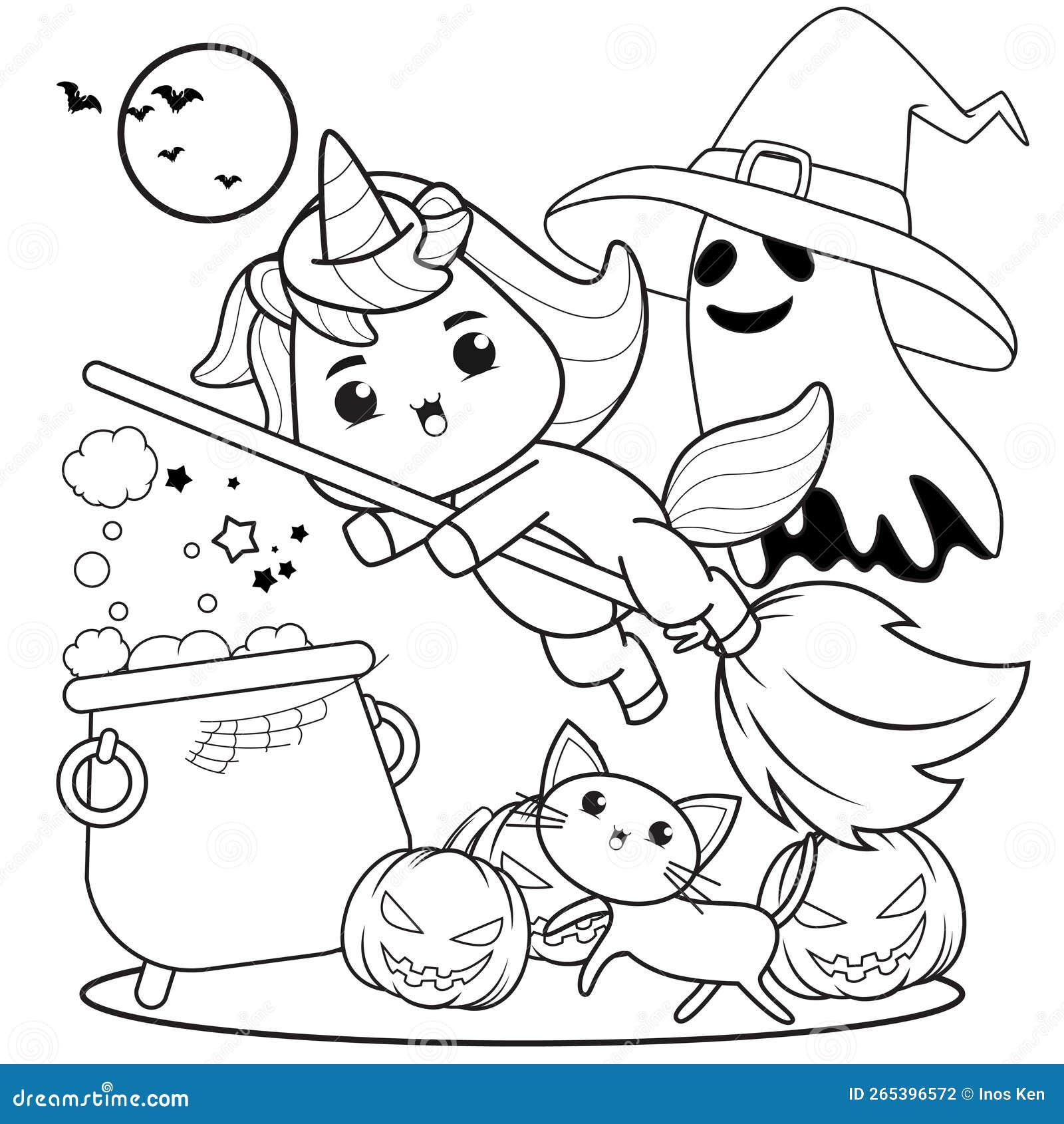 Unicórnio Fofo Em Livro De Terno De Bruxas Halloween Ilustração do