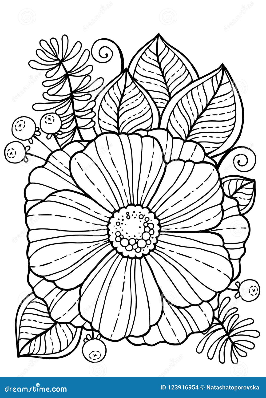 Vetores de Desenho De Flor Para Colorir Livro Para Adultos Um