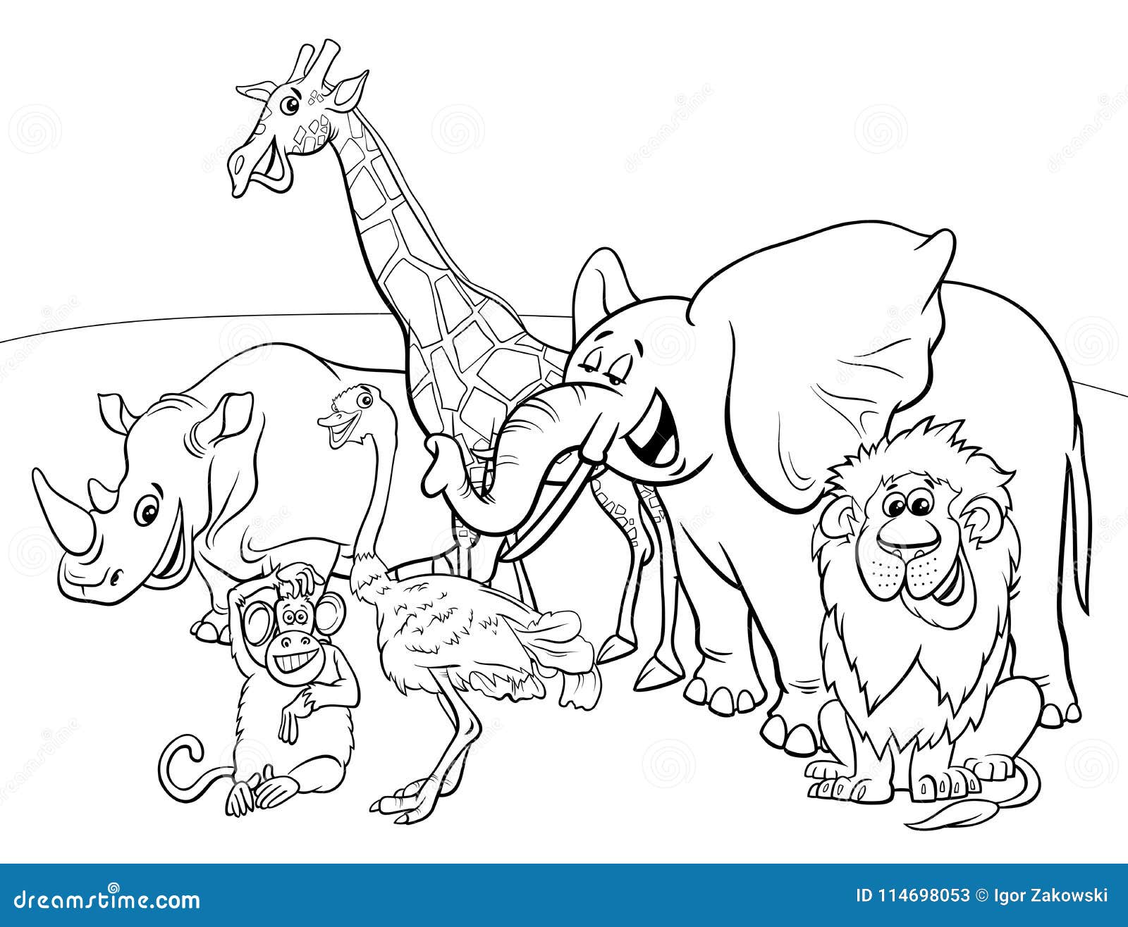 Livro Para Colorir Animal Dos Caráteres Do Safari Dos Desenhos Animados