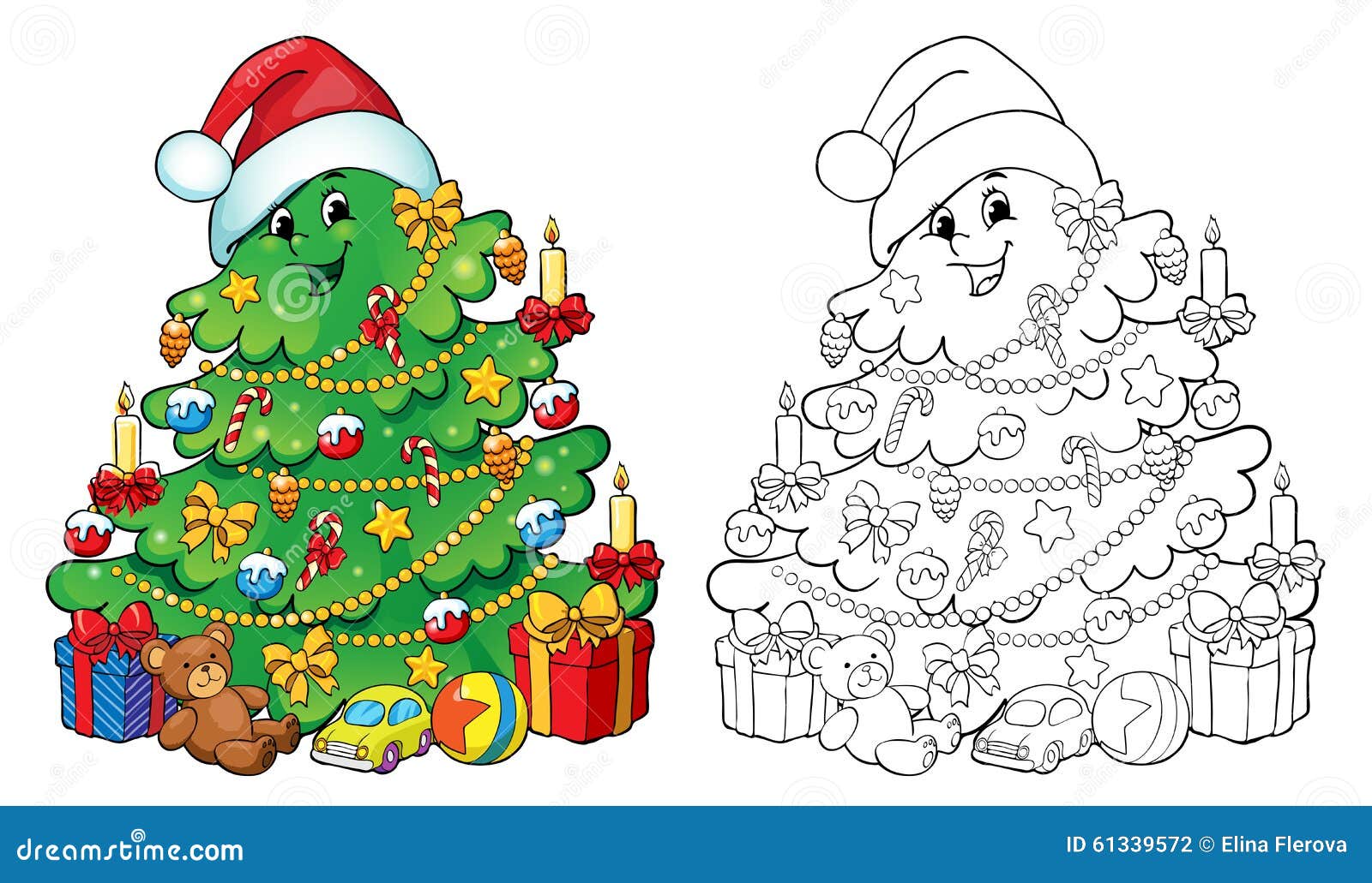 Livro Para Colorir, Ilustração Árvore De Natal Com Presentes Conceito Do  Cartão Ilustração do Vetor - Ilustração de sino, evento: 61339572