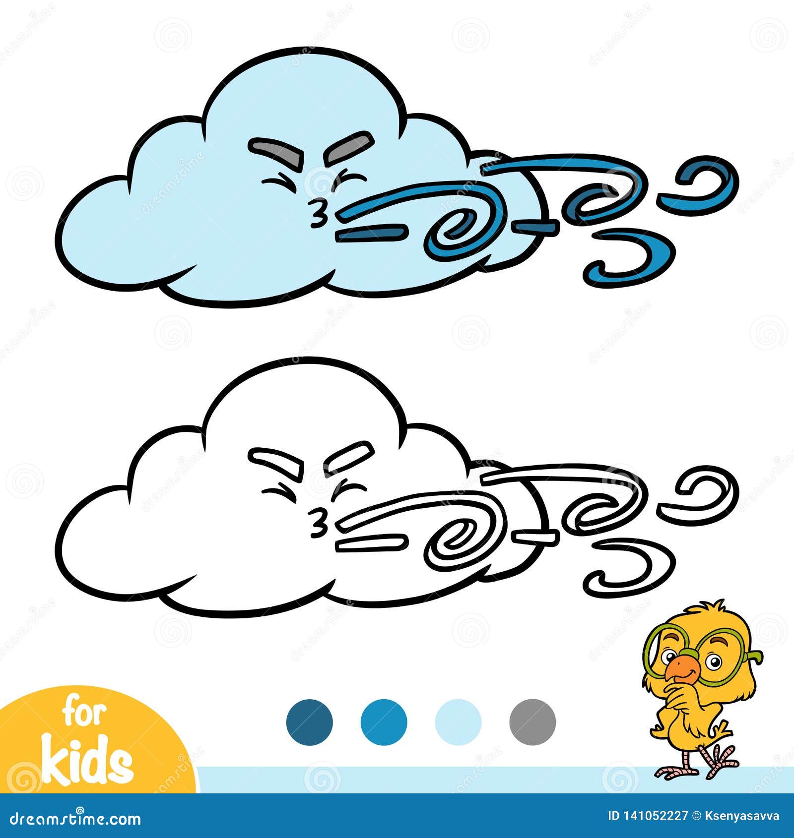 Rastrear e colorir nuvem de vento bonita. jogo educativo para crianças.  prática de escrita e coloração.