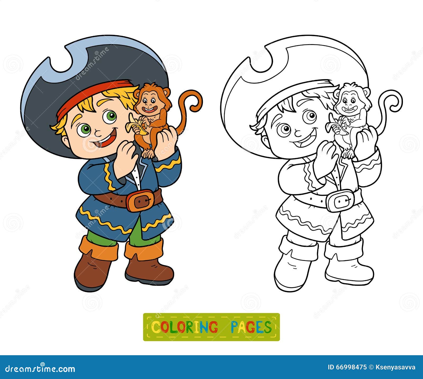 Desenhos Animados Pirata Cor Por Número Crianças Jogo. Colorir