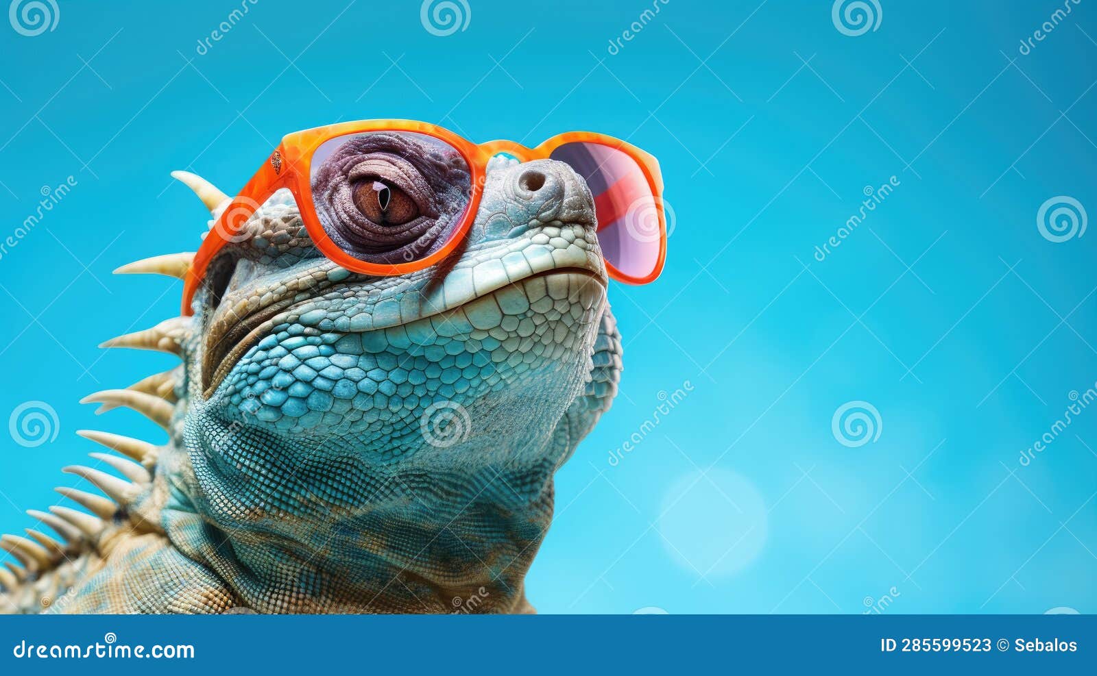 A Lizard Wearing Sunglasses on a Blue Background Stock Illustration