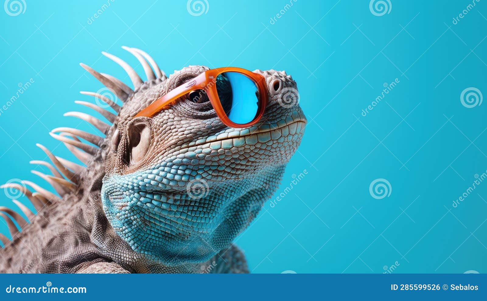 A Lizard Wearing Sunglasses on a Blue Background Stock Illustration