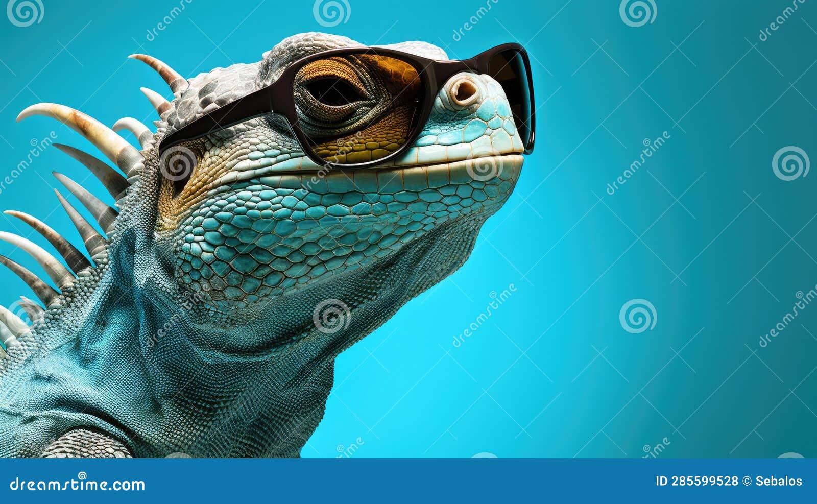 A Lizard Wearing Sunglasses on a Blue Background Stock Illustration