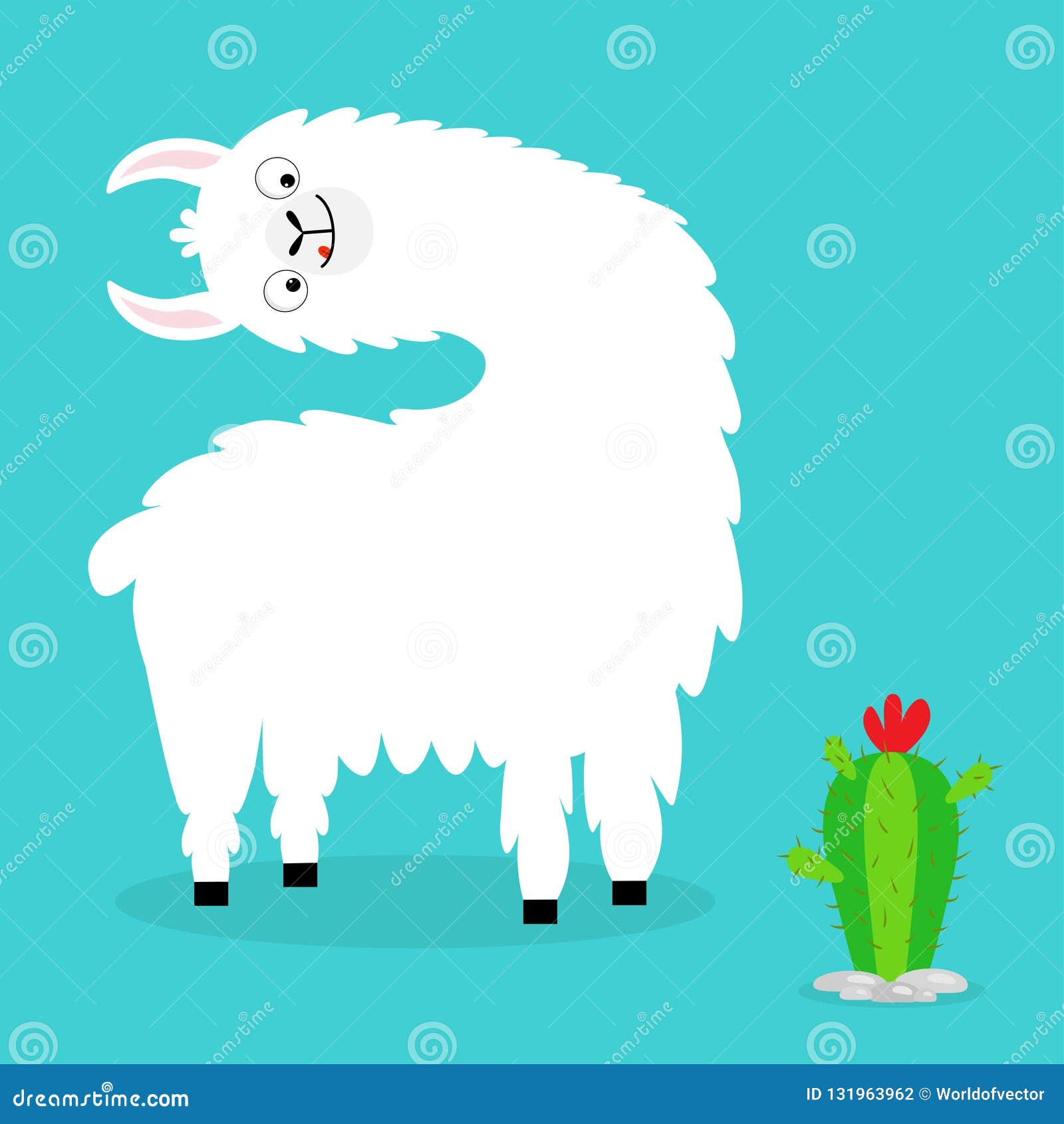 llama alpaca turning head face. cactus. cute cartoon funny kawaii character. fluffy hair fur. childish baby collection. t-shirt,