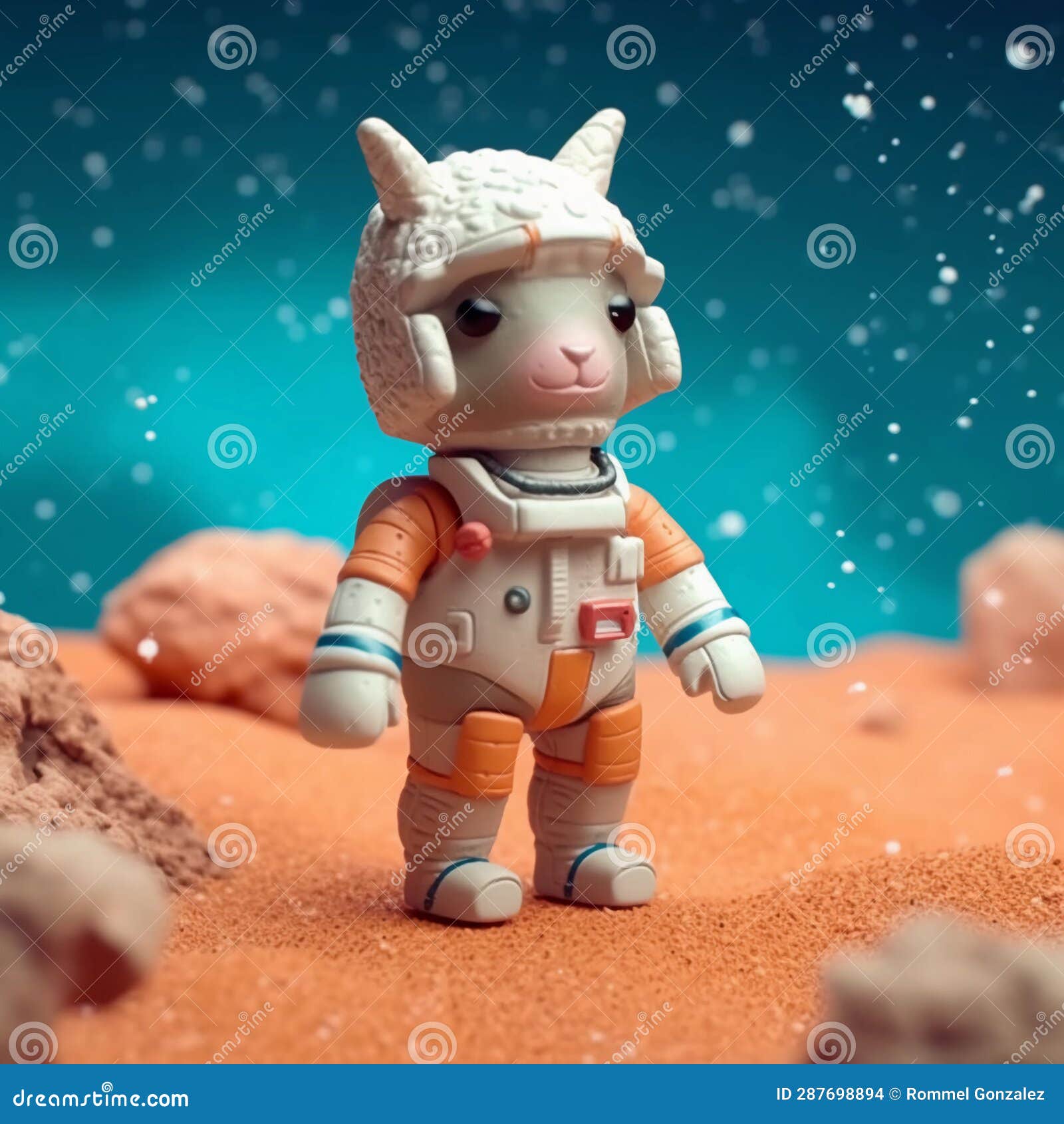 llama astronaut walking on lunar surface. espacial travel concept