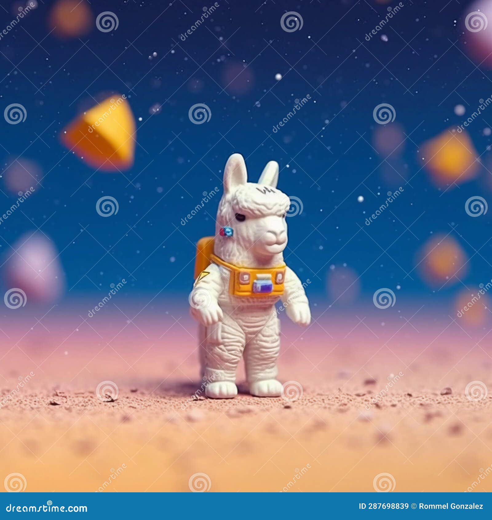 llama astronaut walking on lunar surface. espacial travel concept