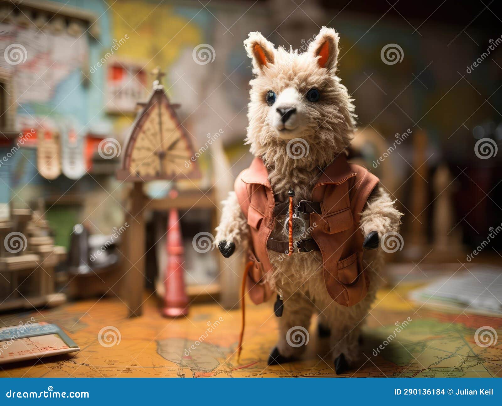 llama meteorologist with weather vane and map