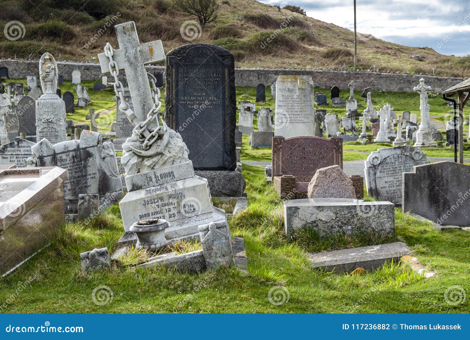 Llandudno , Wales, UK - April 22 2018 : Dramtic Graves Standing at St ...