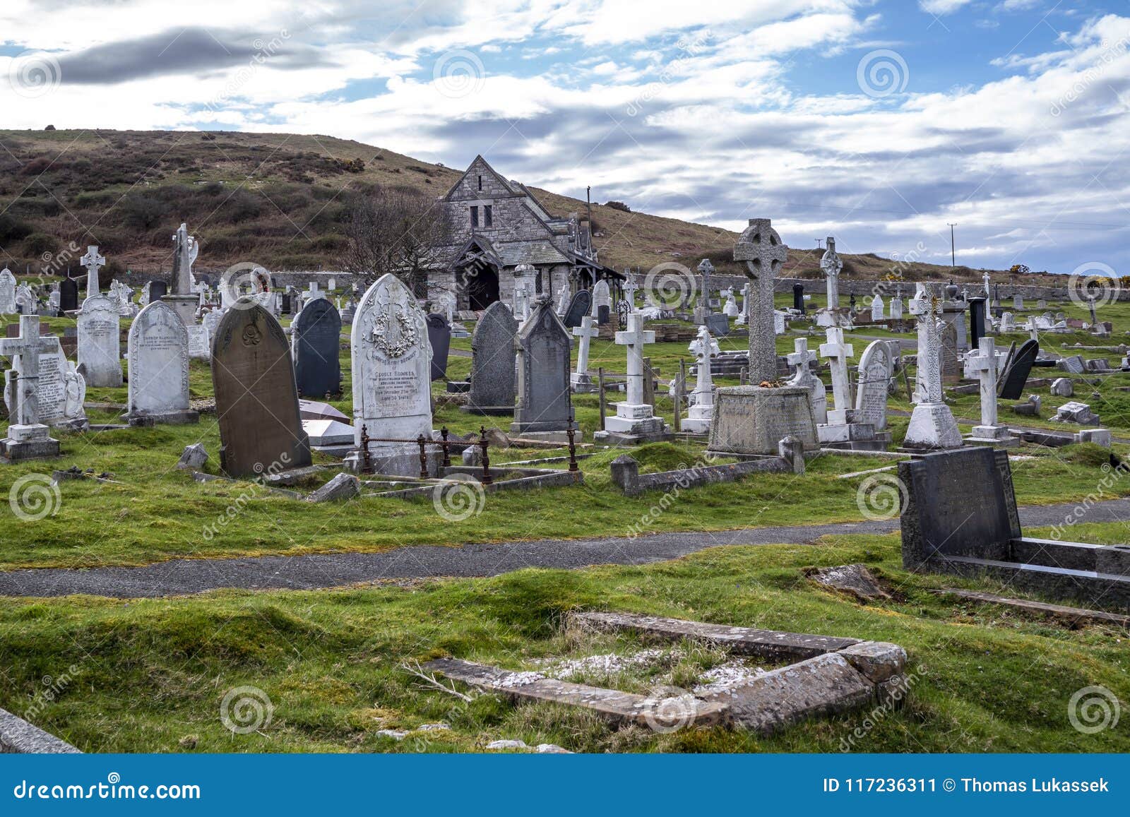 Llandudno , Wales, UK - April 22 2018 : Dramtic Graves Standing at St ...