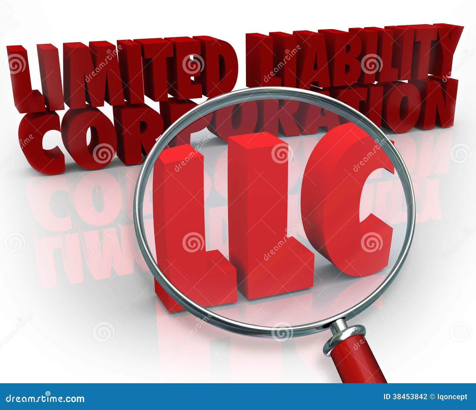 llc magnifying glass limited liability corporation red words