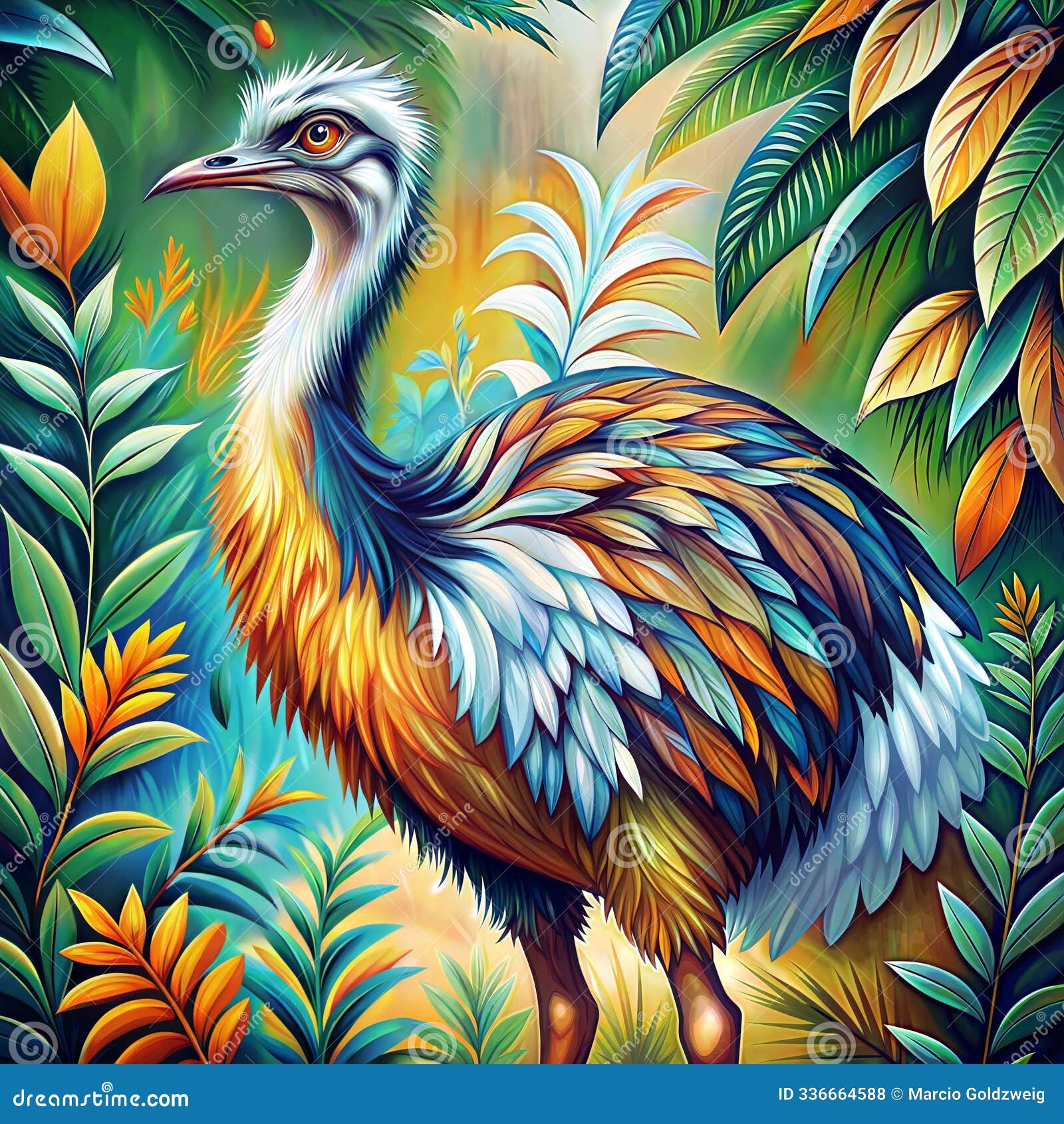 lllustration, acrylic paint on canvas style of a rhea, ai generated