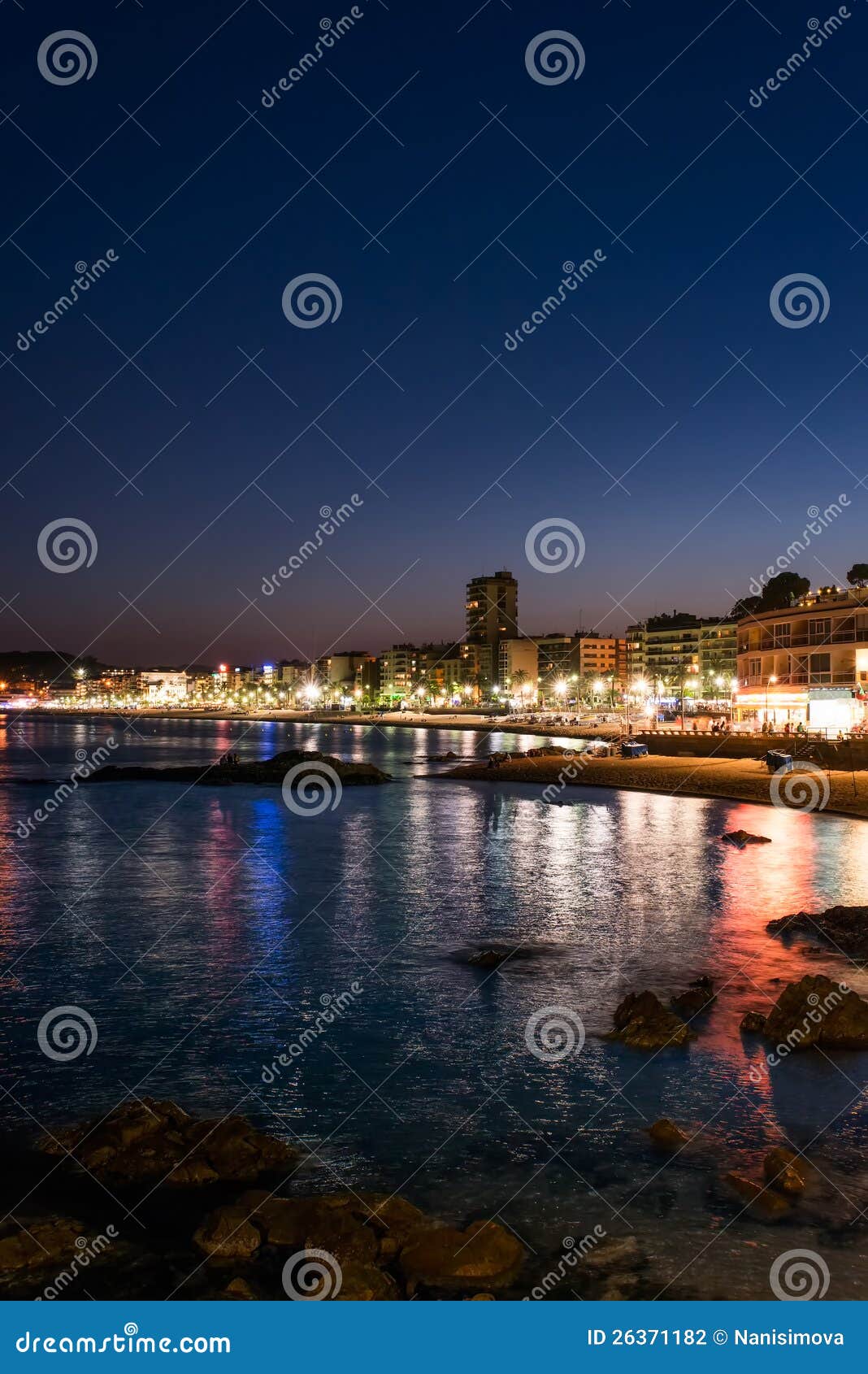 Lloret de Mar at night stock photo. Image of seascape ...