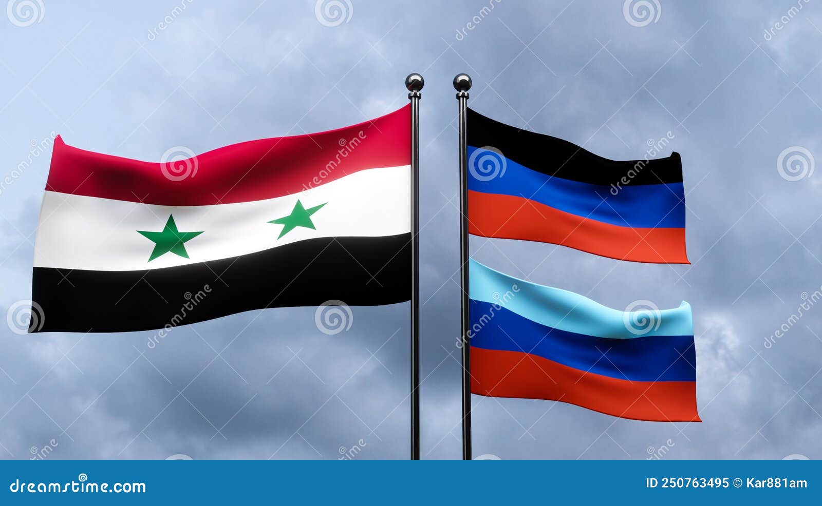 lnr and dnr and syria flags, blue sky and flag lnr flag lnr flag syria, lnr lnr syria, 3d work and 3d image