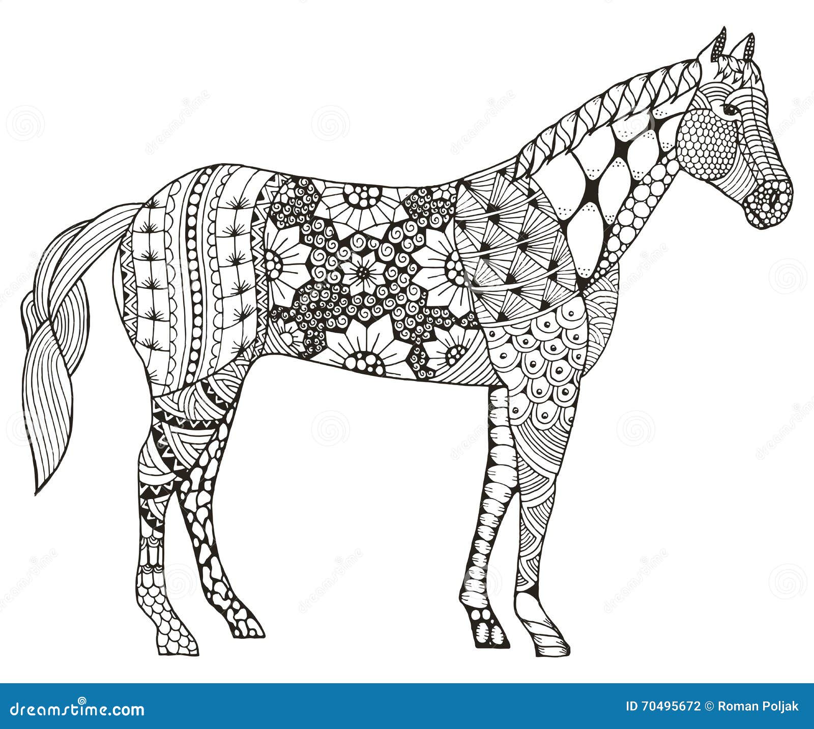 Lo zentangle cinese del segno dello zodiaco del cavallo ha stilizzato illustrazione di vettore Libera da Diritti