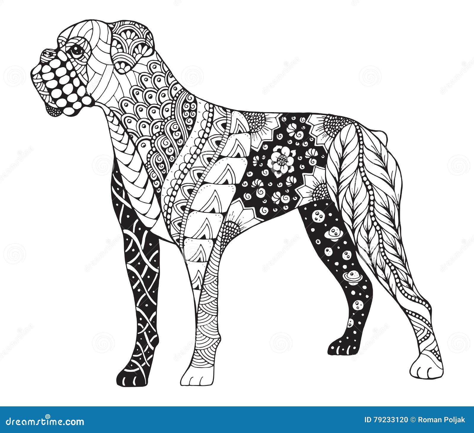 Lo zentangle del cane del pugile ha stilizzato vector illustrazione a mano libera Libera da Diritti